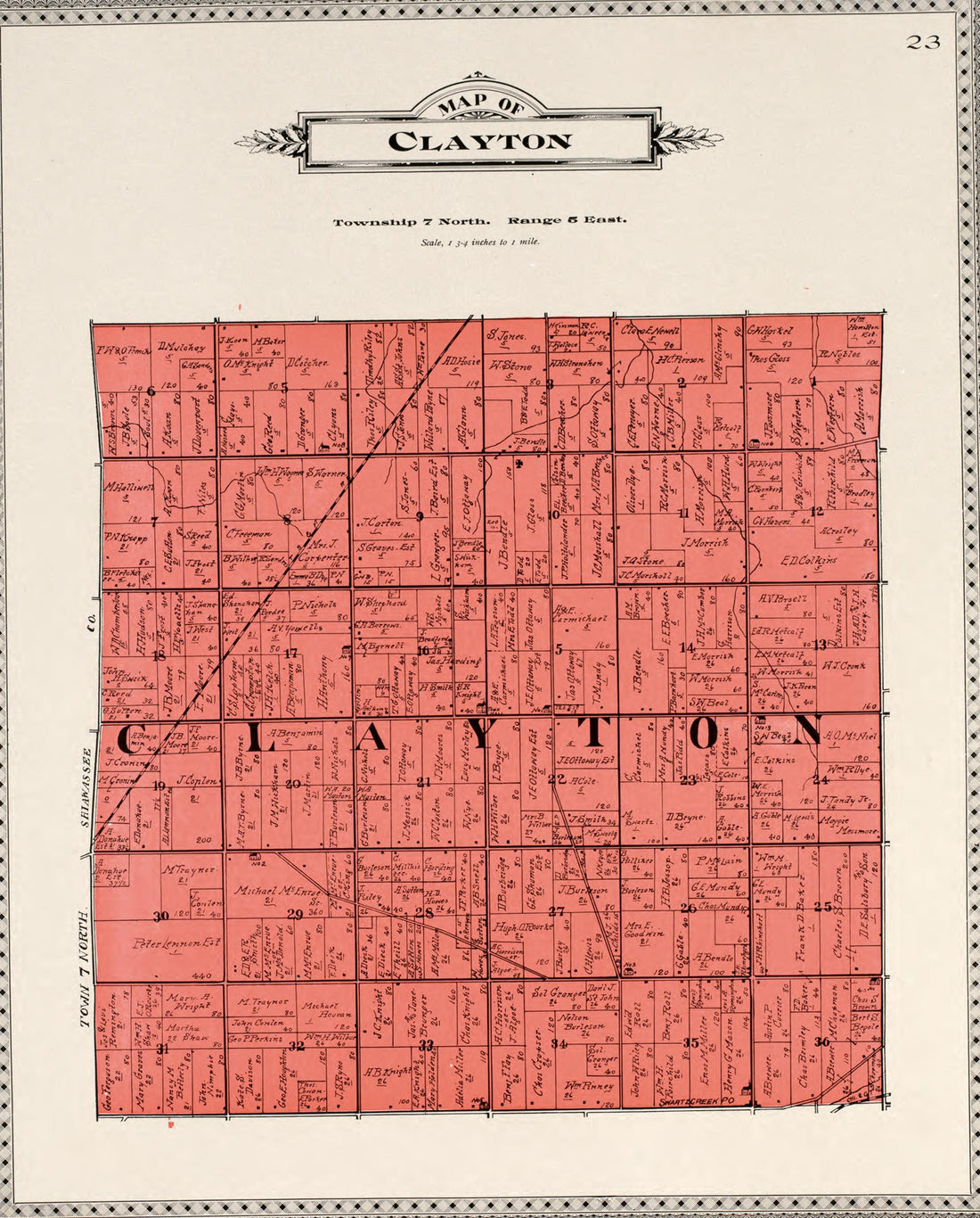 Map of Clayton from Atlas of Genesee County, Michigan : Containing Maps of Every Township In the County, With Village and City Plats, Also Maps of Michigan and the United States, from Official Records 1899 by Relic Map Company