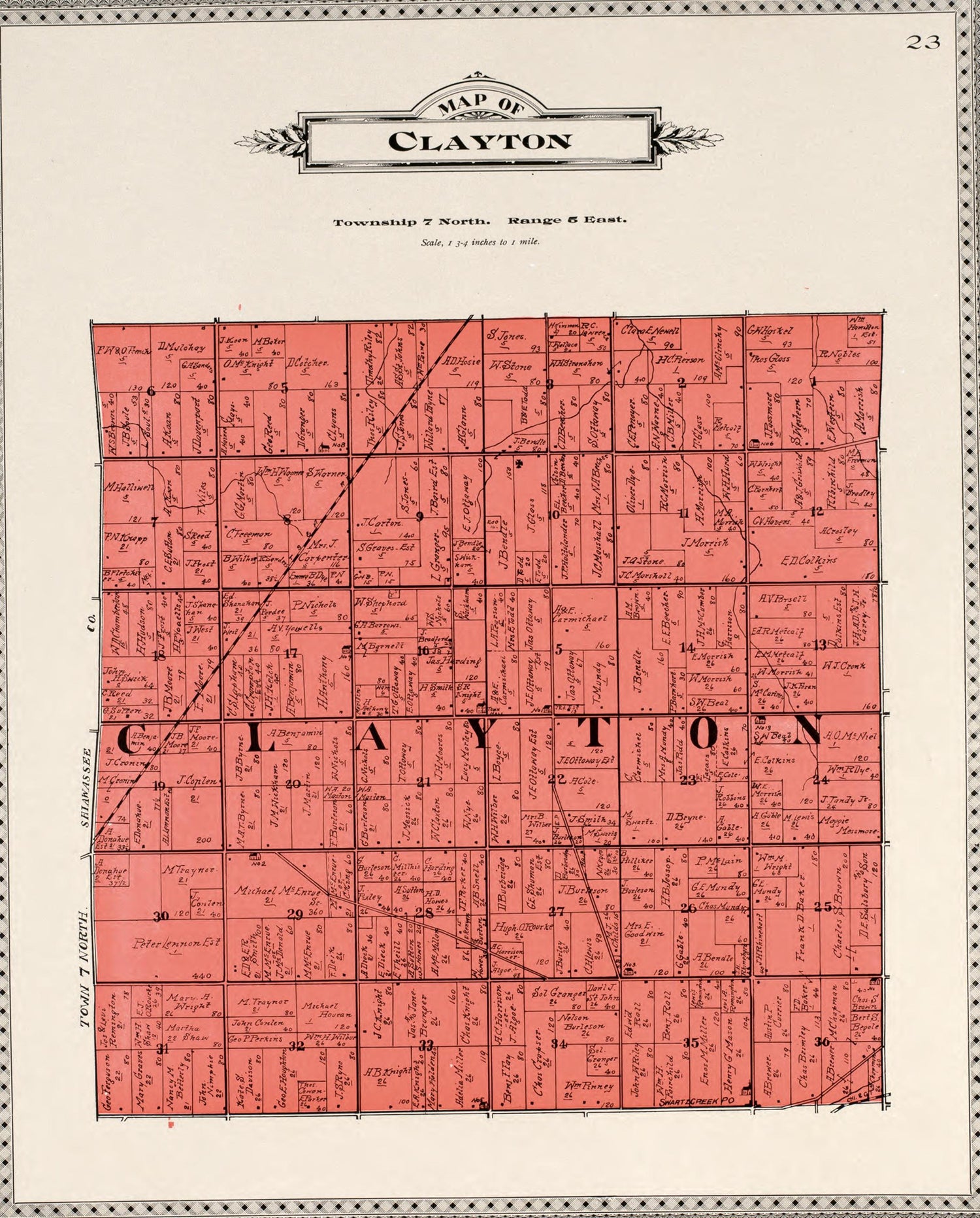 Map of Clayton from Atlas of Genesee County, Michigan : Containing Maps of Every Township In the County, With Village and City Plats, Also Maps of Michigan and the United States, from Official Records 1899 by Relic Map Company