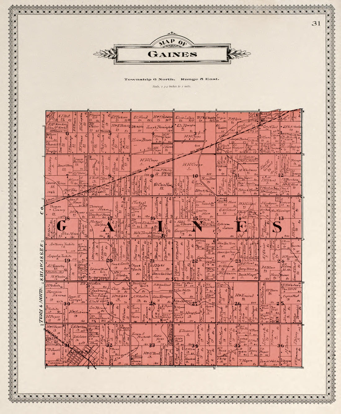 Map of Gaines from Atlas of Genesee County, Michigan : Containing Maps of Every Township In the County, With Village and City Plats, Also Maps of Michigan and the United States, from Official Records 1899 by Relic Map Company