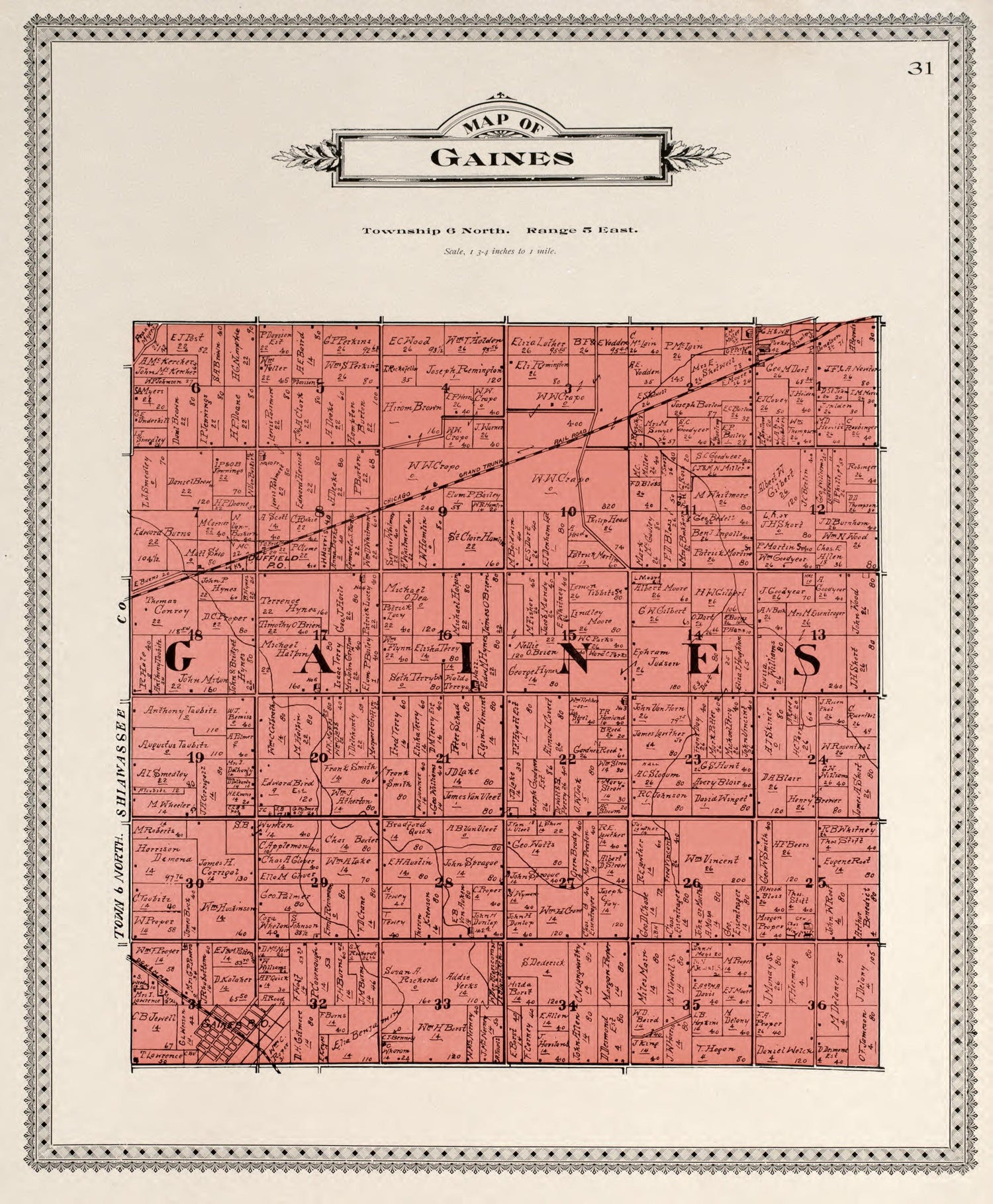 Map of Gaines from Atlas of Genesee County, Michigan : Containing Maps of Every Township In the County, With Village and City Plats, Also Maps of Michigan and the United States, from Official Records 1899 by Relic Map Company