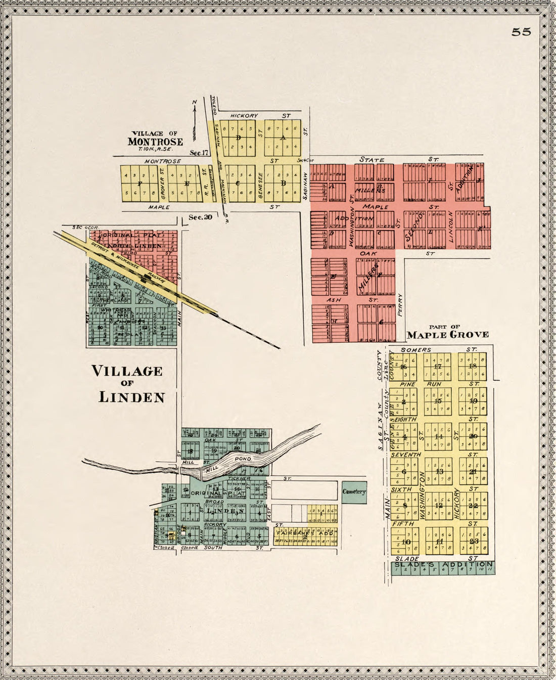 Village of Linden/ Montrose from Atlas of Genesee County, Michigan : Containing Maps of Every Township In the County, With Village and City Plats, Also Maps of Michigan and the United States, from Official Records 1899 by Relic Map Company