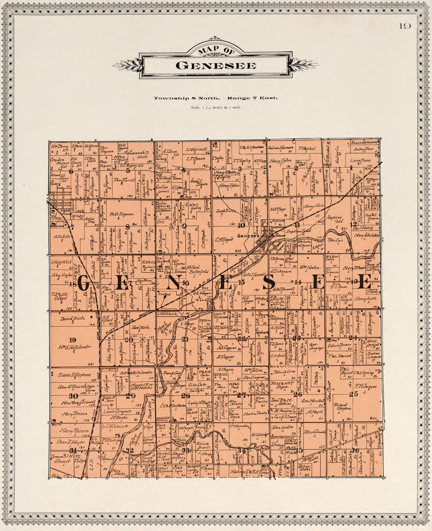 Map of Genesse from Atlas of Genesee County, Michigan : Containing Maps of Every Township In the County, With Village and City Plats, Also Maps of Michigan and the United States, from Official Records 1899 by Relic Map Company