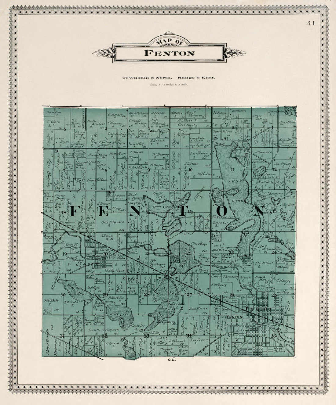 Map of Fenton from Atlas of Genesee County, Michigan : Containing Maps of Every Township In the County, With Village and City Plats, Also Maps of Michigan and the United States, from Official Records 1899 by Relic Map Company