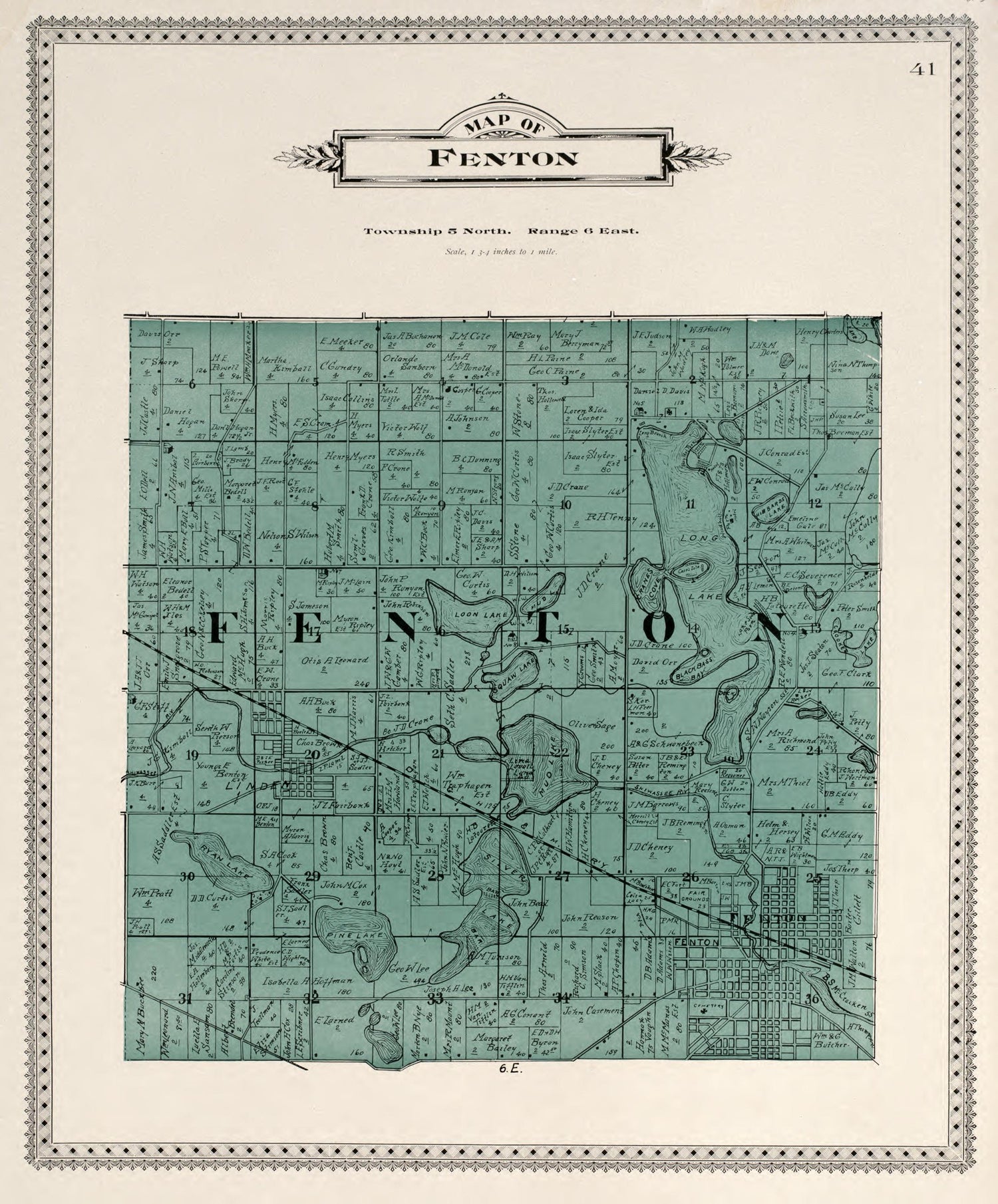 Map of Fenton from Atlas of Genesee County, Michigan : Containing Maps of Every Township In the County, With Village and City Plats, Also Maps of Michigan and the United States, from Official Records 1899 by Relic Map Company