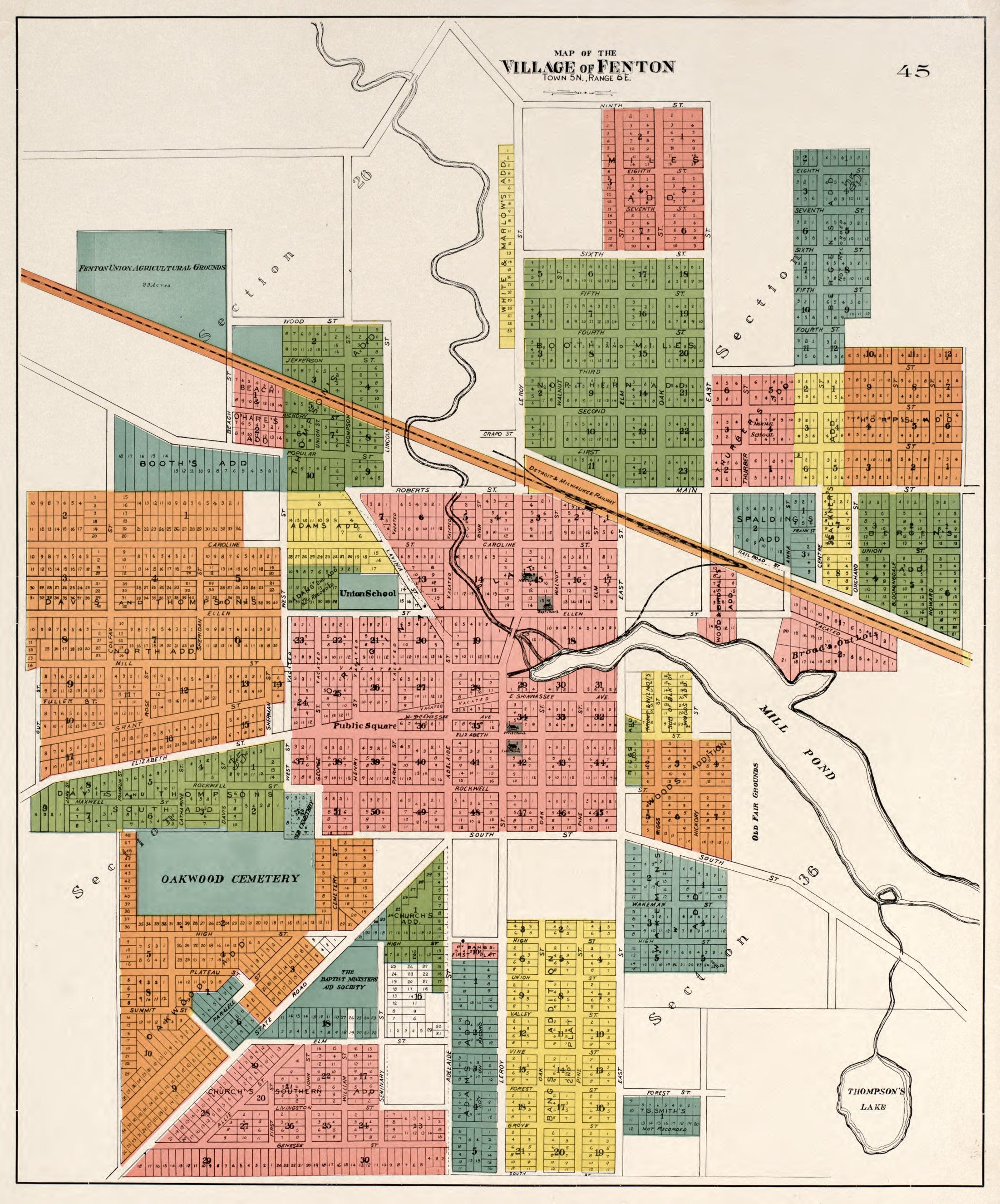 Village of Fenton from Atlas of Genesee County, Michigan : Containing Maps of Every Township In the County, With Village and City Plats, Also Maps of Michigan and the United States, from Official Records 1899 by Relic Map Company
