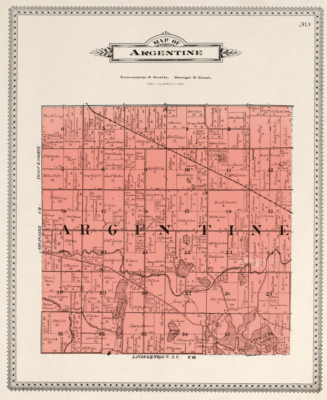 Map of Argentine from Atlas of Genesee County, Michigan : Containing Maps of Every Township In the County, With Village and City Plats, Also Maps of Michigan and the United States, from Official Records 1899 by Relic Map Company