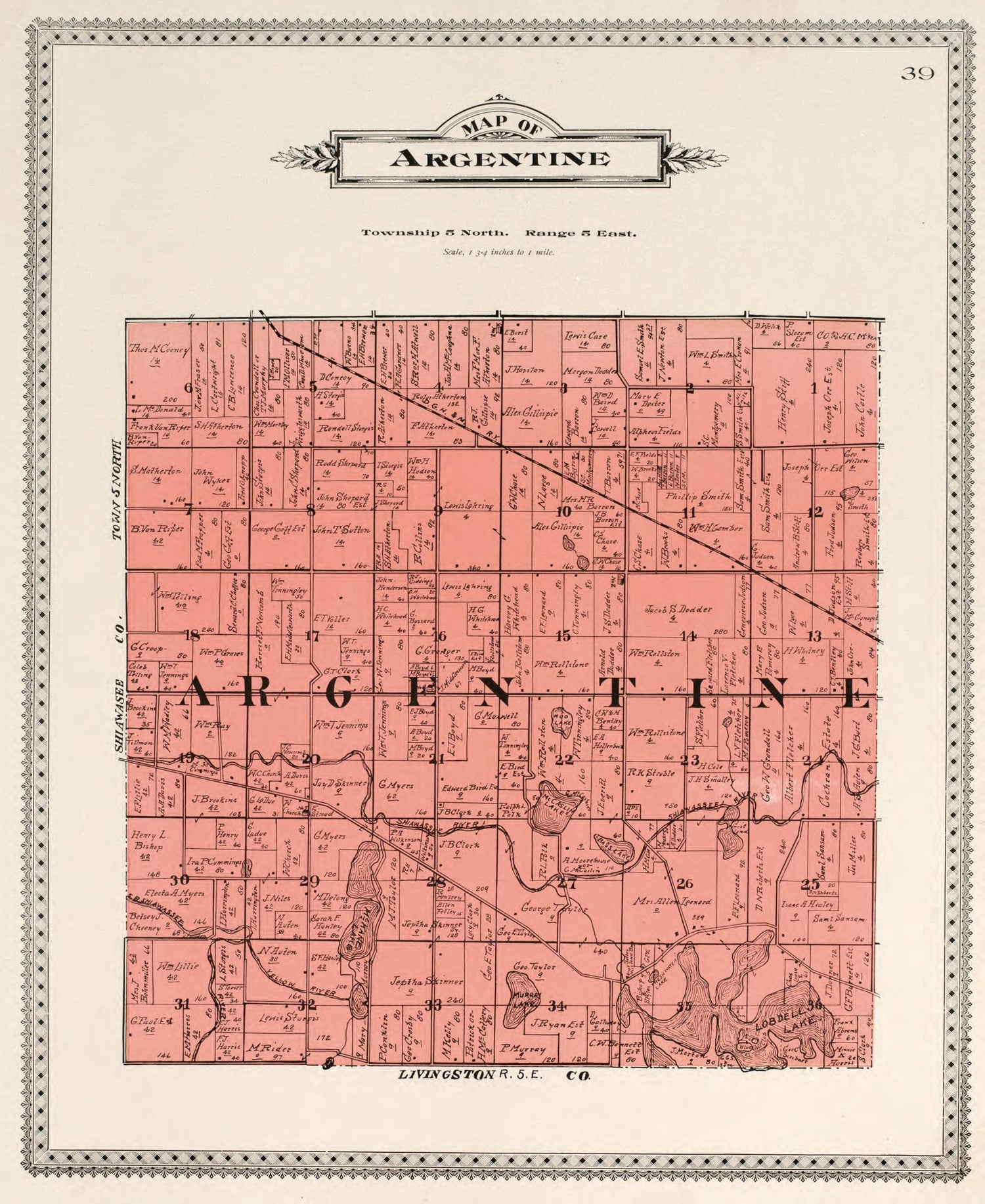 Map of Argentine from Atlas of Genesee County, Michigan : Containing Maps of Every Township In the County, With Village and City Plats, Also Maps of Michigan and the United States, from Official Records 1899 by Relic Map Company