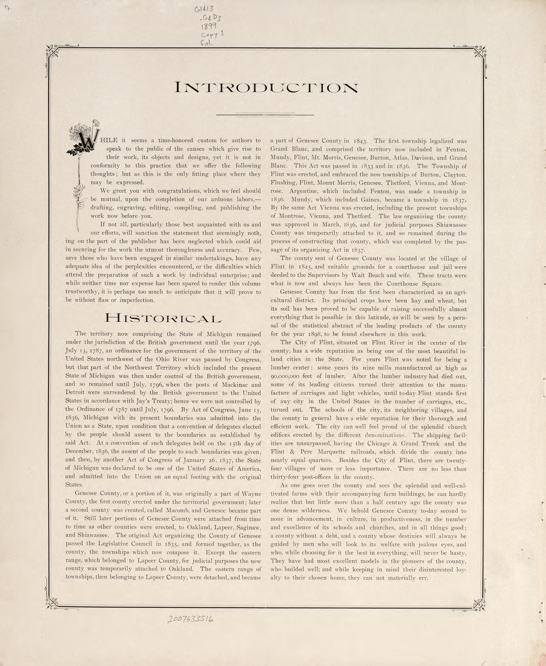 Introduction from Atlas of Genesee County, Michigan : Containing Maps of Every Township In the County, With Village and City Plats, Also Maps of Michigan and the United States, from Official Records 1899 by Relic Map Company