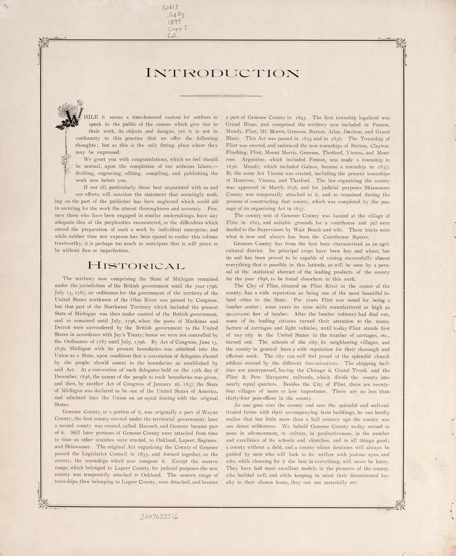 Introduction from Atlas of Genesee County, Michigan : Containing Maps of Every Township In the County, With Village and City Plats, Also Maps of Michigan and the United States, from Official Records 1899 by Relic Map Company