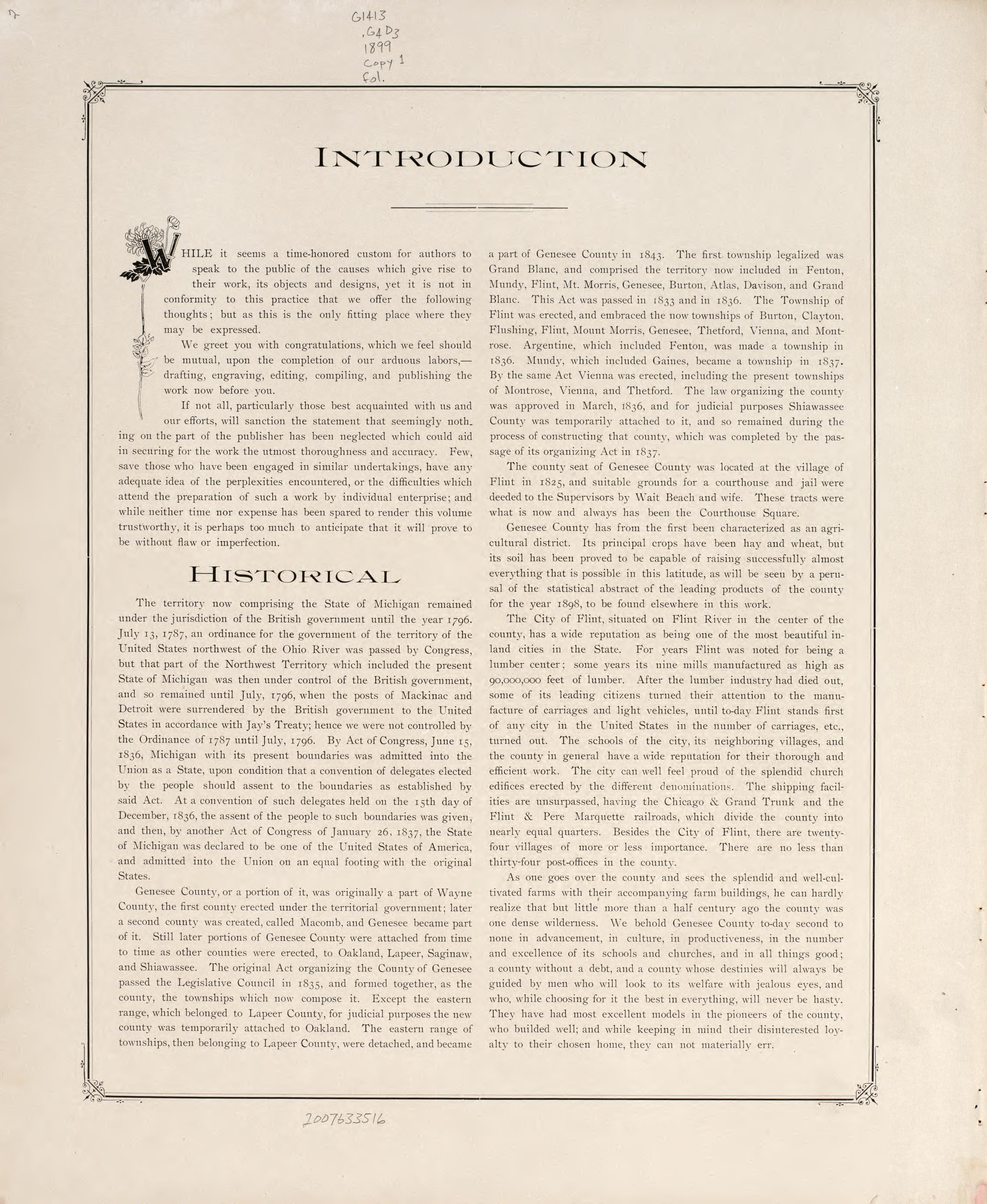 Introduction from Atlas of Genesee County, Michigan : Containing Maps of Every Township In the County, With Village and City Plats, Also Maps of Michigan and the United States, from Official Records 1899 by Relic Map Company