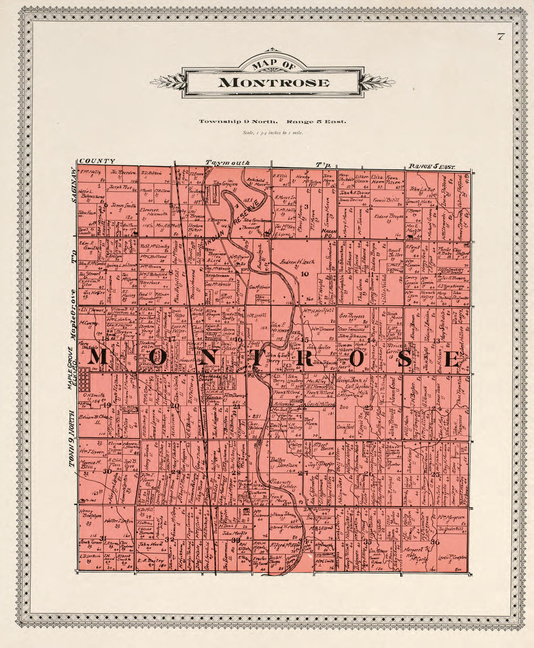 Map of Montrose from Atlas of Genesee County, Michigan : Containing Maps of Every Township In the County, With Village and City Plats, Also Maps of Michigan and the United States, from Official Records 1899 by Relic Map Company