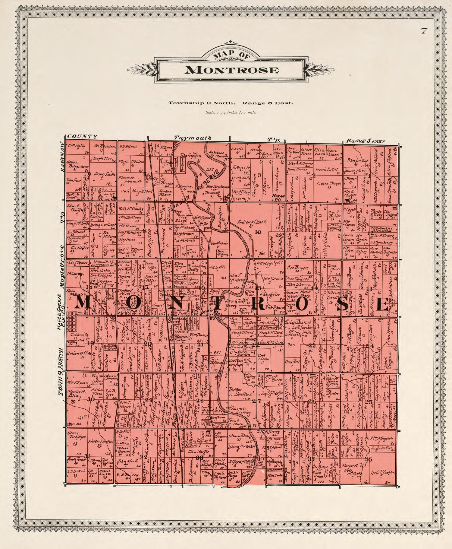 Map of Montrose from Atlas of Genesee County, Michigan : Containing Maps of Every Township In the County, With Village and City Plats, Also Maps of Michigan and the United States, from Official Records 1899 by Relic Map Company