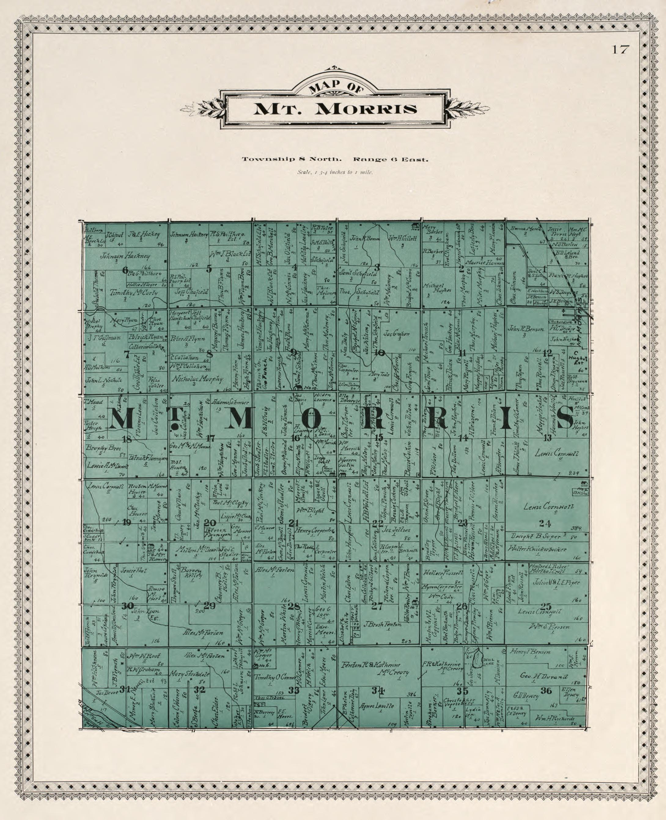 Map of Mt. Morris from Atlas of Genesee County, Michigan : Containing Maps of Every Township In the County, With Village and City Plats, Also Maps of Michigan and the United States, from Official Records 1899 by Relic Map Company