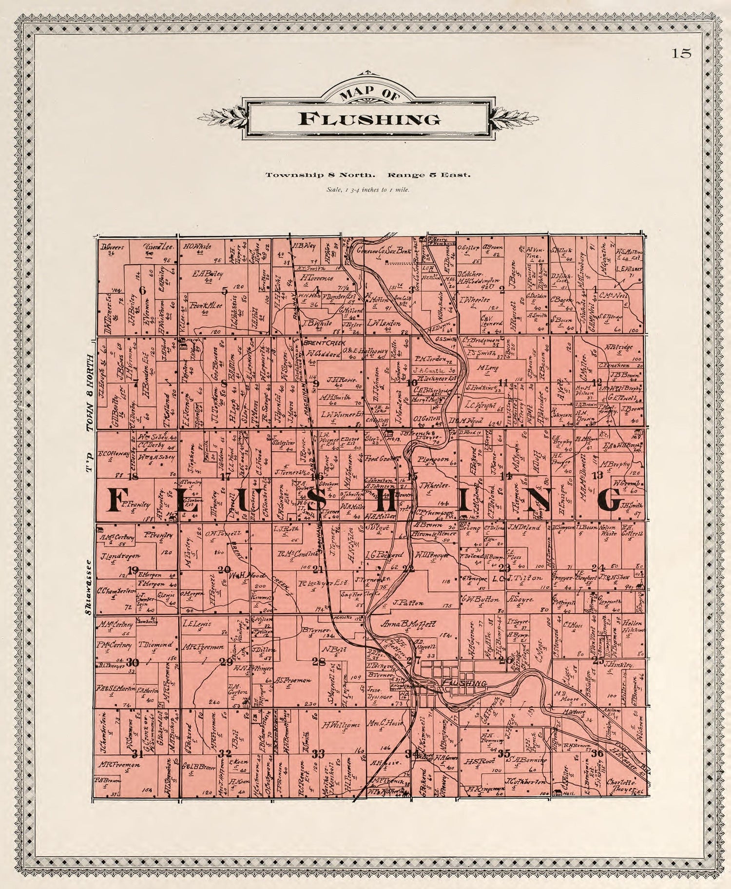Map of Flushing from Atlas of Genesee County, Michigan : Containing Maps of Every Township In the County, With Village and City Plats, Also Maps of Michigan and the United States, from Official Records 1899 by Relic Map Company