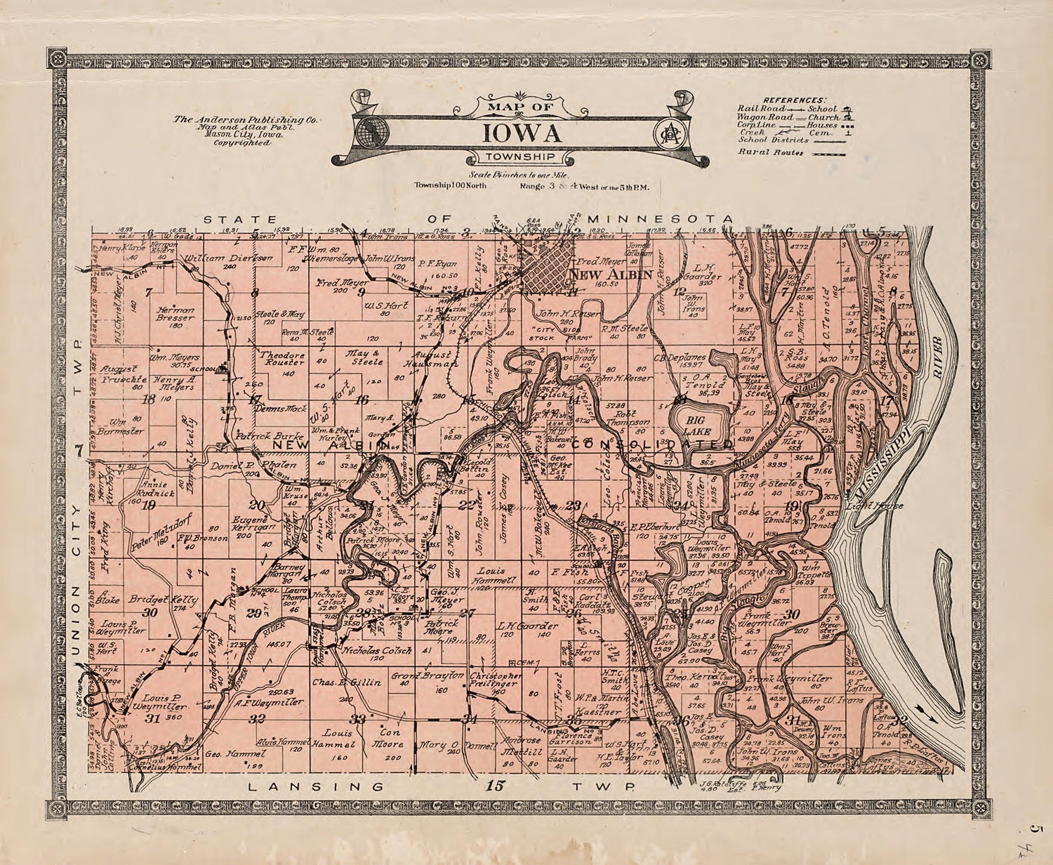 Iowa Township from Atlas of Allamakee County, Iowa : Containing Maps of Townships of the County, Maps of State, United States and World, Farmers Directory, Analysis of the System of U.S. Land Surveys 1917 by Relic Map Company