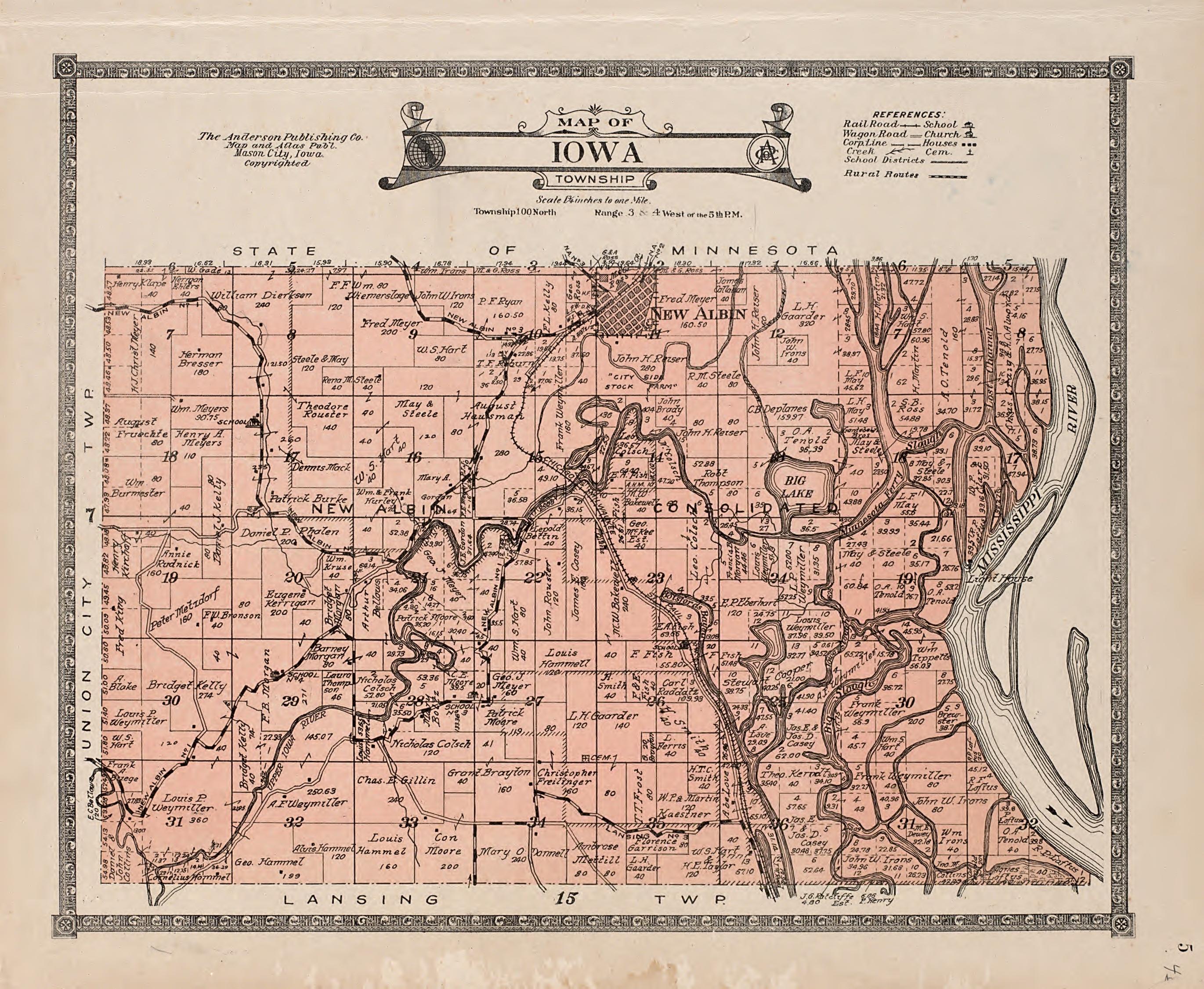 Iowa Township from Atlas of Allamakee County, Iowa : Containing Maps of Townships of the County, Maps of State, United States and World, Farmers Directory, Analysis of the System of U.S. Land Surveys 1917 by Relic Map Company