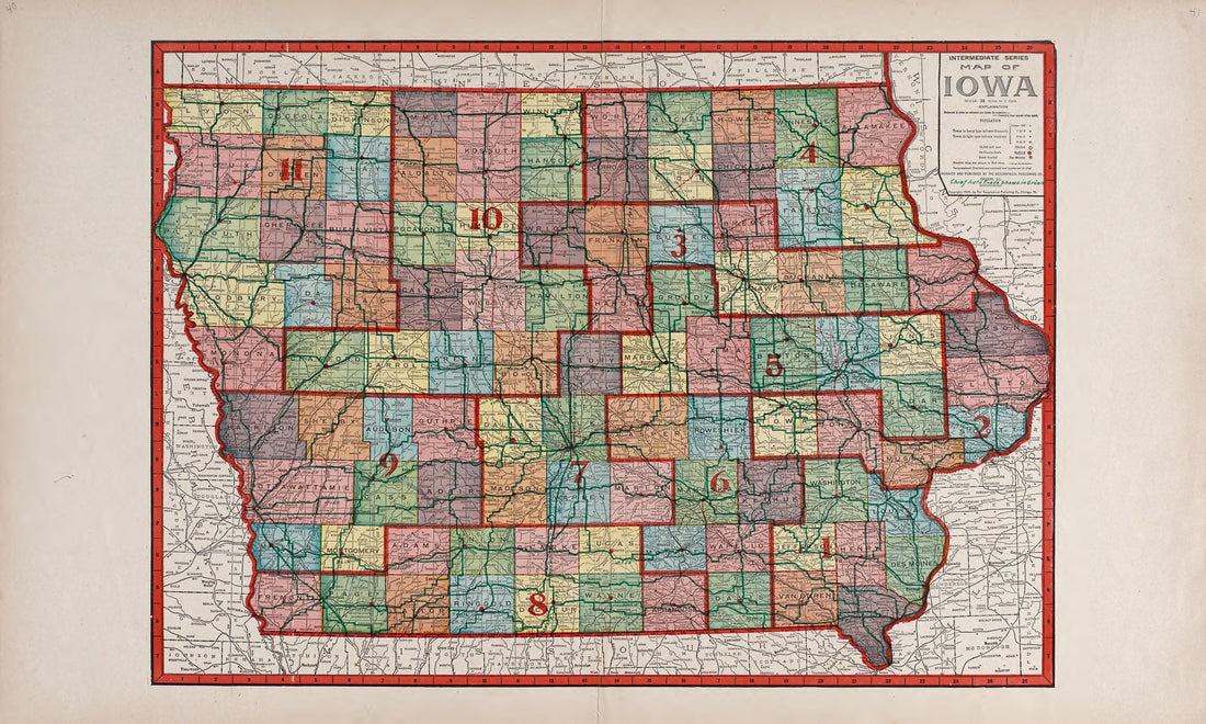 Intermediate Series Map of Iowa from Atlas of Allamakee County, Iowa : Containing Maps of Townships of the County, Maps of State, United States and World, Farmers Directory, Analysis of the System of U.S. Land Surveys 1917 by Relic Map Company