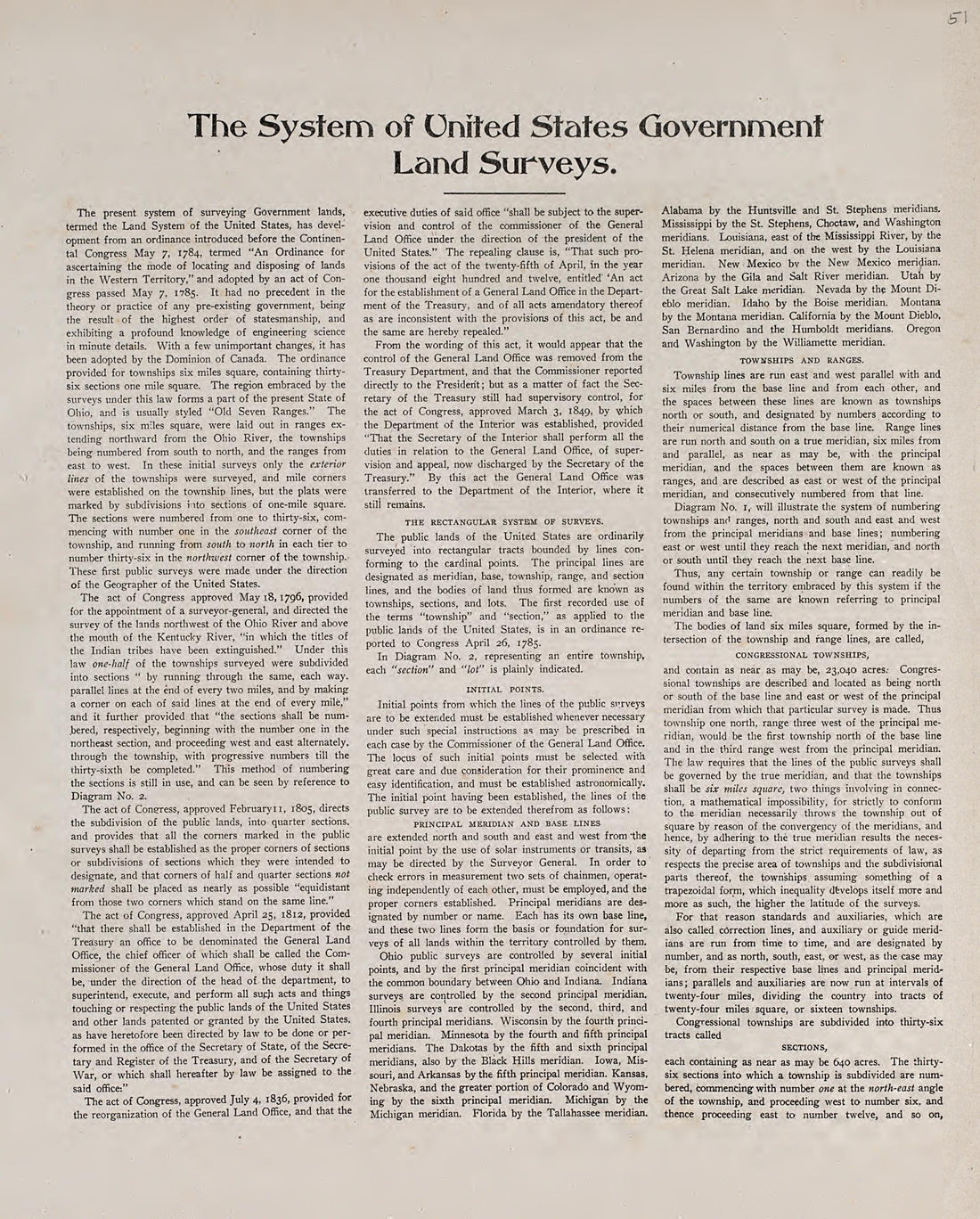 System of United States Government Land Surveys from Atlas of Allamakee County, Iowa : Containing Maps of Townships of the County, Maps of State, United States and World, Farmers Directory, Analysis of the System of U.S. Land Surveys 1917 by Relic Map Company