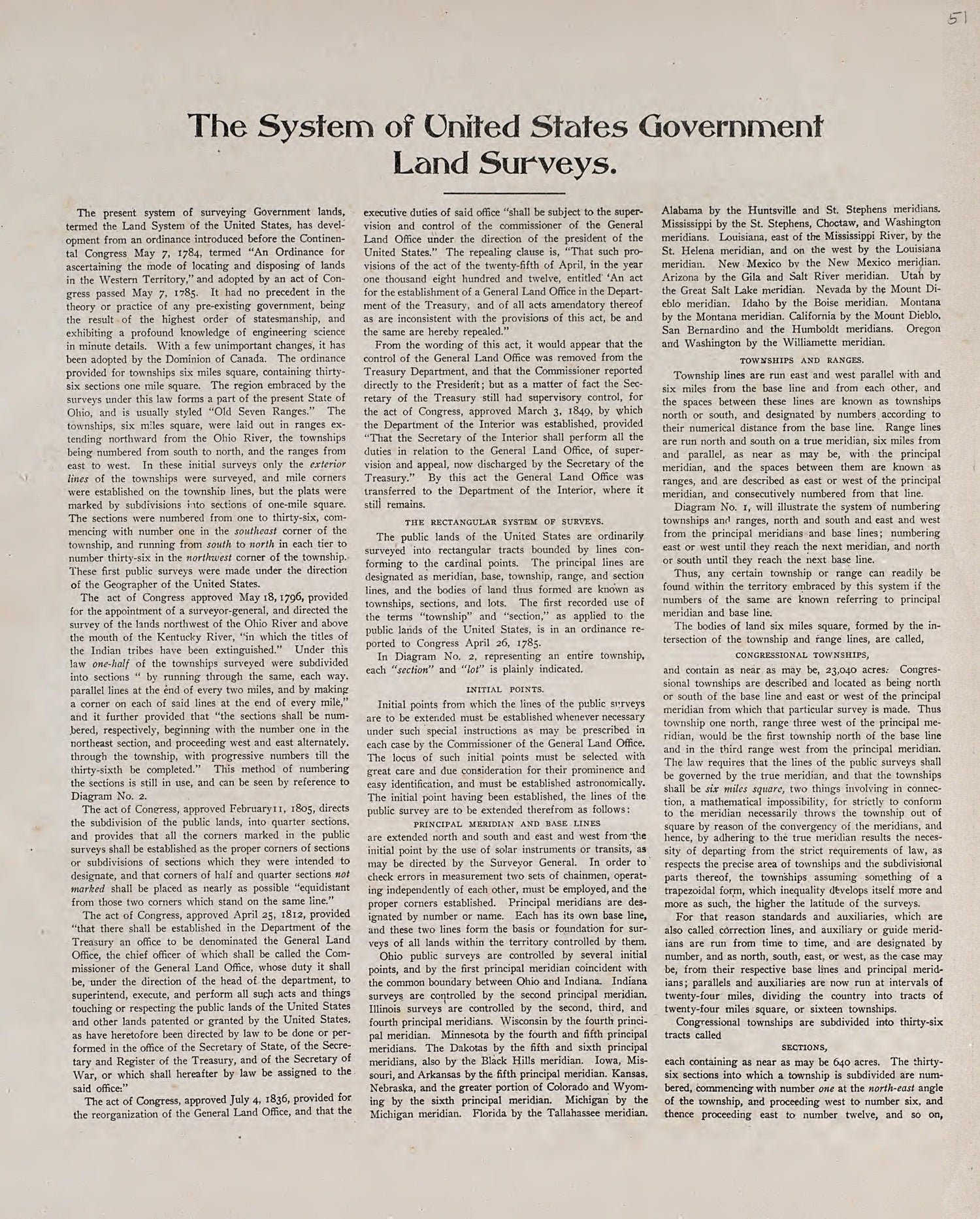 System of United States Government Land Surveys from Atlas of Allamakee County, Iowa : Containing Maps of Townships of the County, Maps of State, United States and World, Farmers Directory, Analysis of the System of U.S. Land Surveys 1917 by Relic Map Company