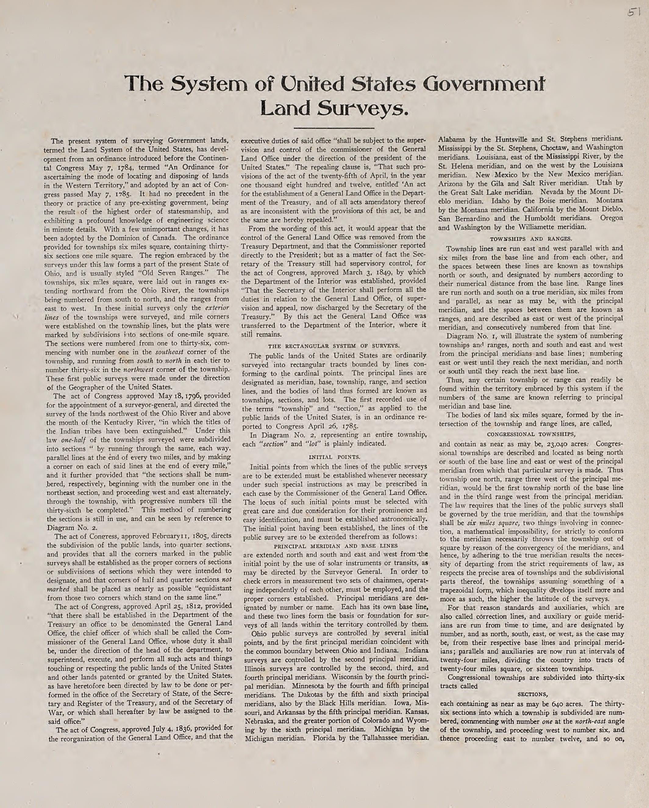 System of United States Government Land Surveys from Atlas of Allamakee County, Iowa : Containing Maps of Townships of the County, Maps of State, United States and World, Farmers Directory, Analysis of the System of U.S. Land Surveys 1917 by Relic Map Company