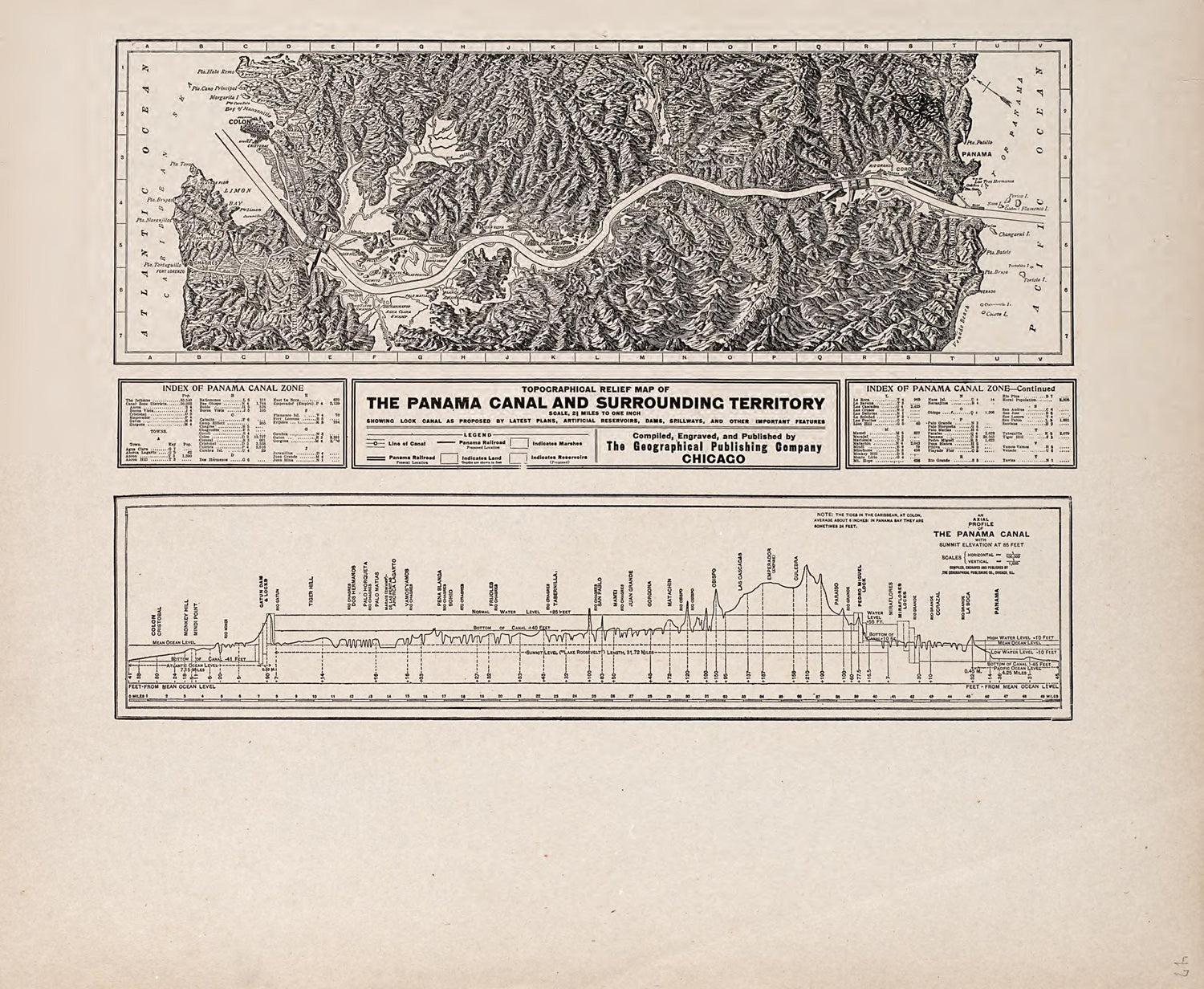 Panama Canal and Surrounding Territory from Atlas of Allamakee County, Iowa : Containing Maps of Townships of the County, Maps of State, United States and World, Farmers Directory, Analysis of the System of U.S. Land Surveys 1917 by Relic Map Company