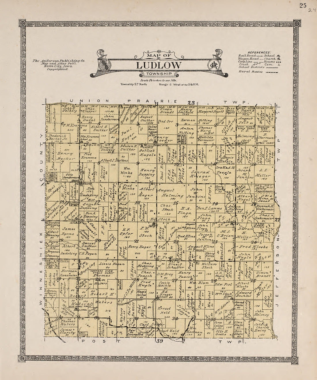 Ludlow Township from Atlas of Allamakee County, Iowa : Containing Maps of Townships of the County, Maps of State, United States and World, Farmers Directory, Analysis of the System of U.S. Land Surveys 1917 by Relic Map Company