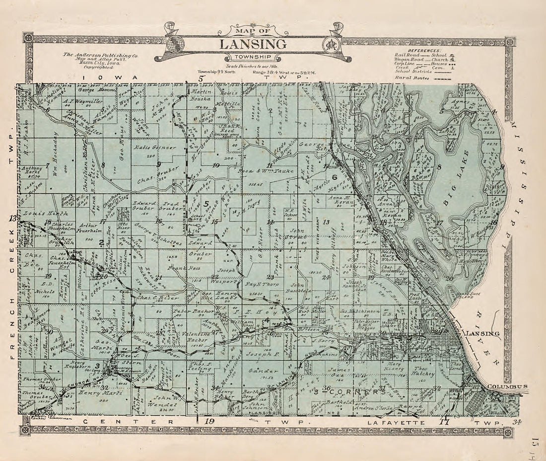 Lansing Township from Atlas of Allamakee County, Iowa : Containing Maps of Townships of the County, Maps of State, United States and World, Farmers Directory, Analysis of the System of U.S. Land Surveys 1917 by Relic Map Company