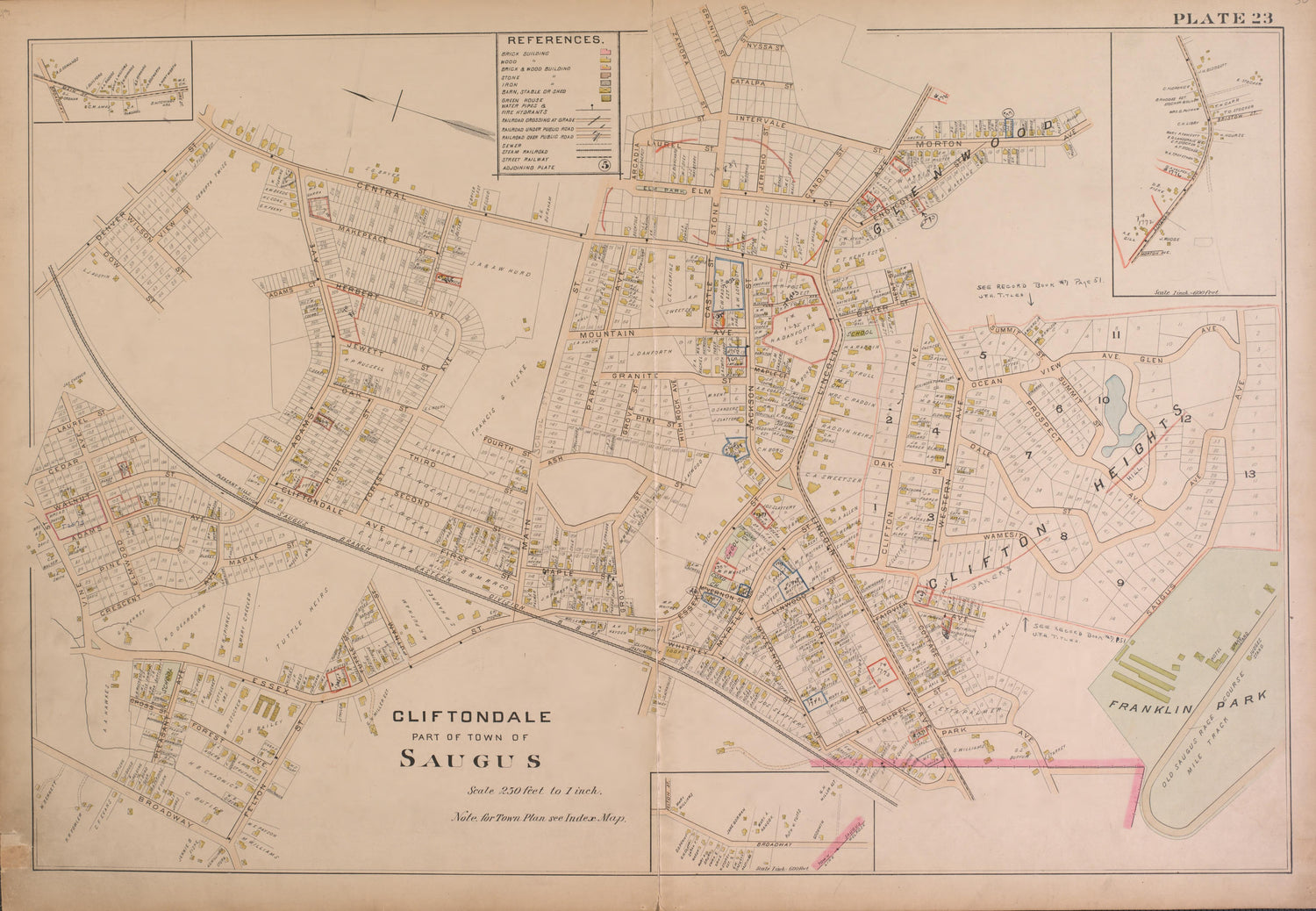 Cliftondale/ Saugus--Plate 23 from Atlas of the City of Lynn, Massachusetts : Including Also the Towns of Swampscott and Saugus : Based Upon, and Carefully Compiled From, the Best Obtainable Public and Private Sources, Together With … 1897 by Relic Map Company