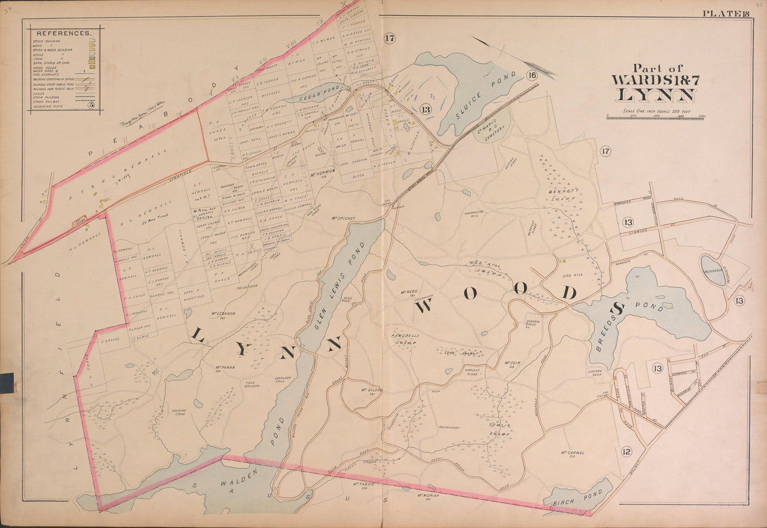 Lynn--Plate 18 from Atlas of the City of Lynn, Massachusetts : Including Also the Towns of Swampscott and Saugus : Based Upon, and Carefully Compiled From, the Best Obtainable Public and Private Sources, Together With … 1897 by Relic Map Company