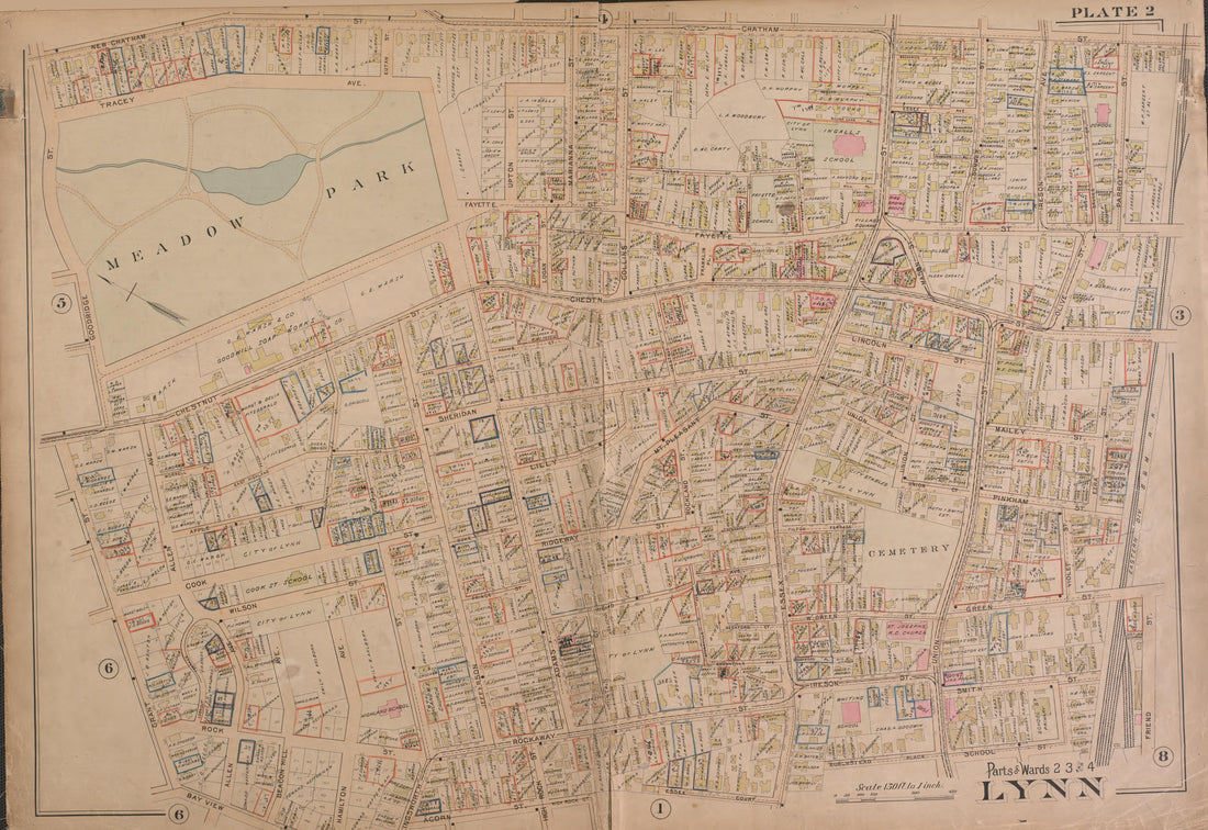 Lynn--Plate 2 from Atlas of the City of Lynn, Massachusetts : Including Also the Towns of Swampscott and Saugus : Based Upon, and Carefully Compiled From, the Best Obtainable Public and Private Sources, Together With … 1897 by Relic Map Company