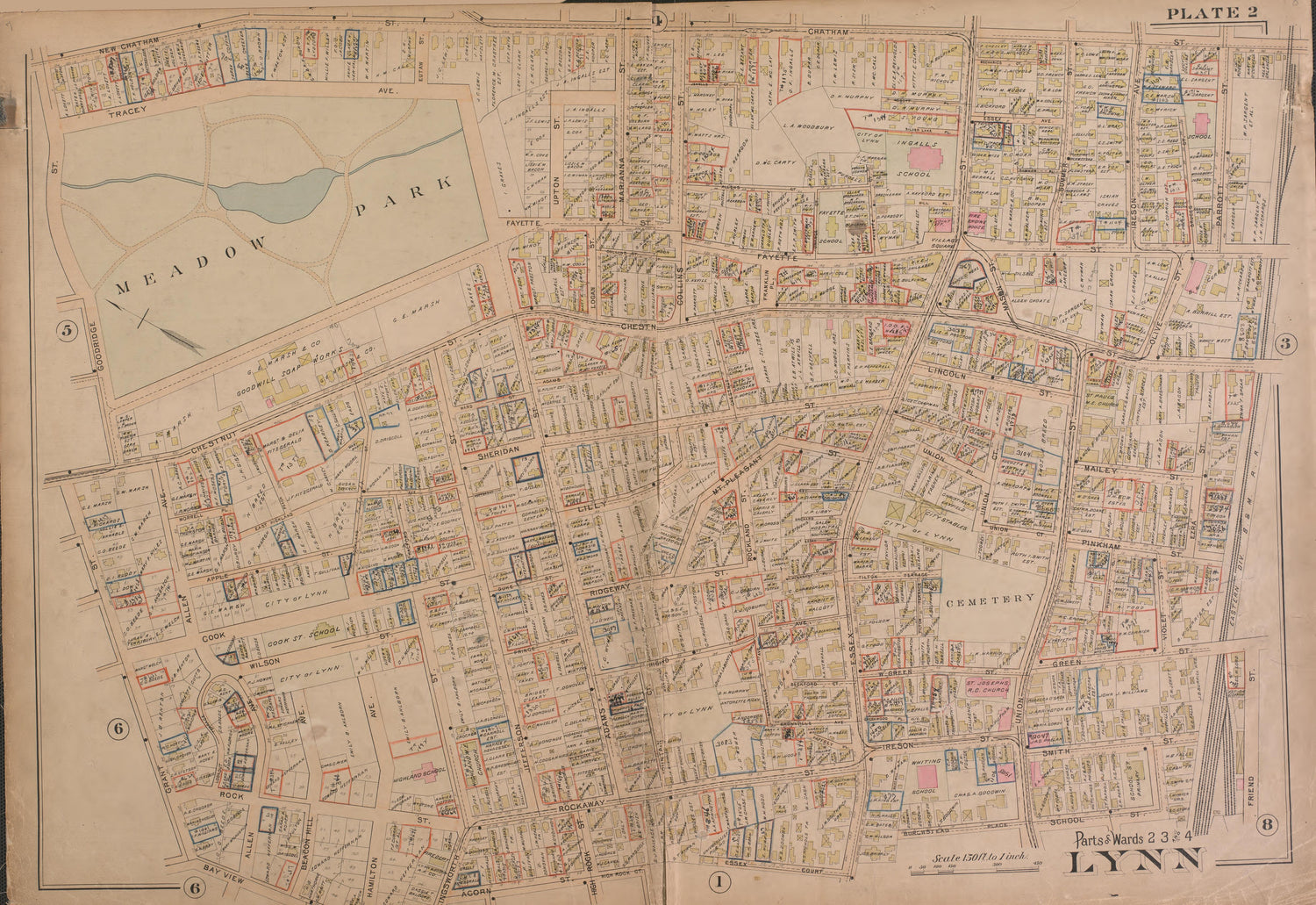 Lynn--Plate 2 from Atlas of the City of Lynn, Massachusetts : Including Also the Towns of Swampscott and Saugus : Based Upon, and Carefully Compiled From, the Best Obtainable Public and Private Sources, Together With … 1897 by Relic Map Company