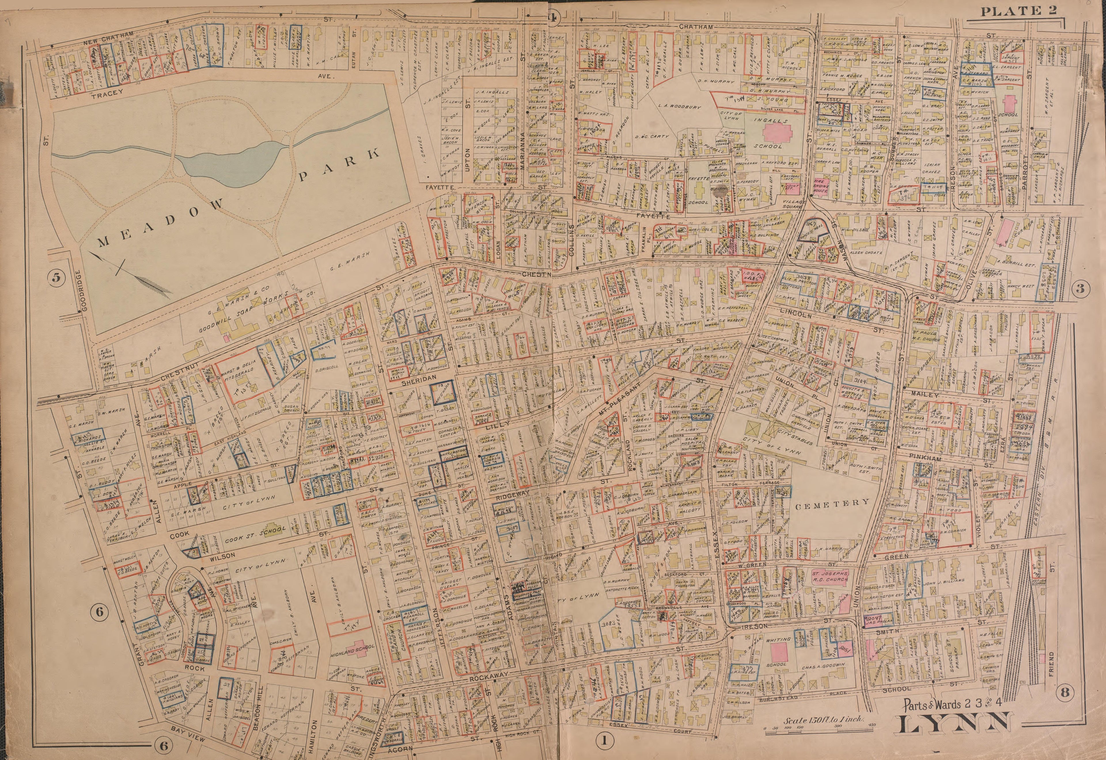Lynn--Plate 2 from Atlas of the City of Lynn, Massachusetts : Including Also the Towns of Swampscott and Saugus : Based Upon, and Carefully Compiled From, the Best Obtainable Public and Private Sources, Together With … 1897 by Relic Map Company
