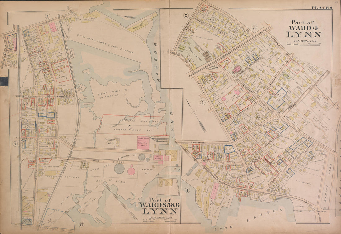 Lynn--Plate 8 from Atlas of the City of Lynn, Massachusetts : Including Also the Towns of Swampscott and Saugus : Based Upon, and Carefully Compiled From, the Best Obtainable Public and Private Sources, Together With … 1897 by Relic Map Company