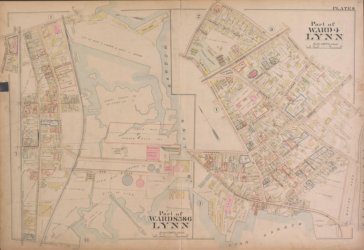 Lynn--Plate 8 from Atlas of the City of Lynn, Massachusetts : Including Also the Towns of Swampscott and Saugus : Based Upon, and Carefully Compiled From, the Best Obtainable Public and Private Sources, Together With … 1897 by Relic Map Company