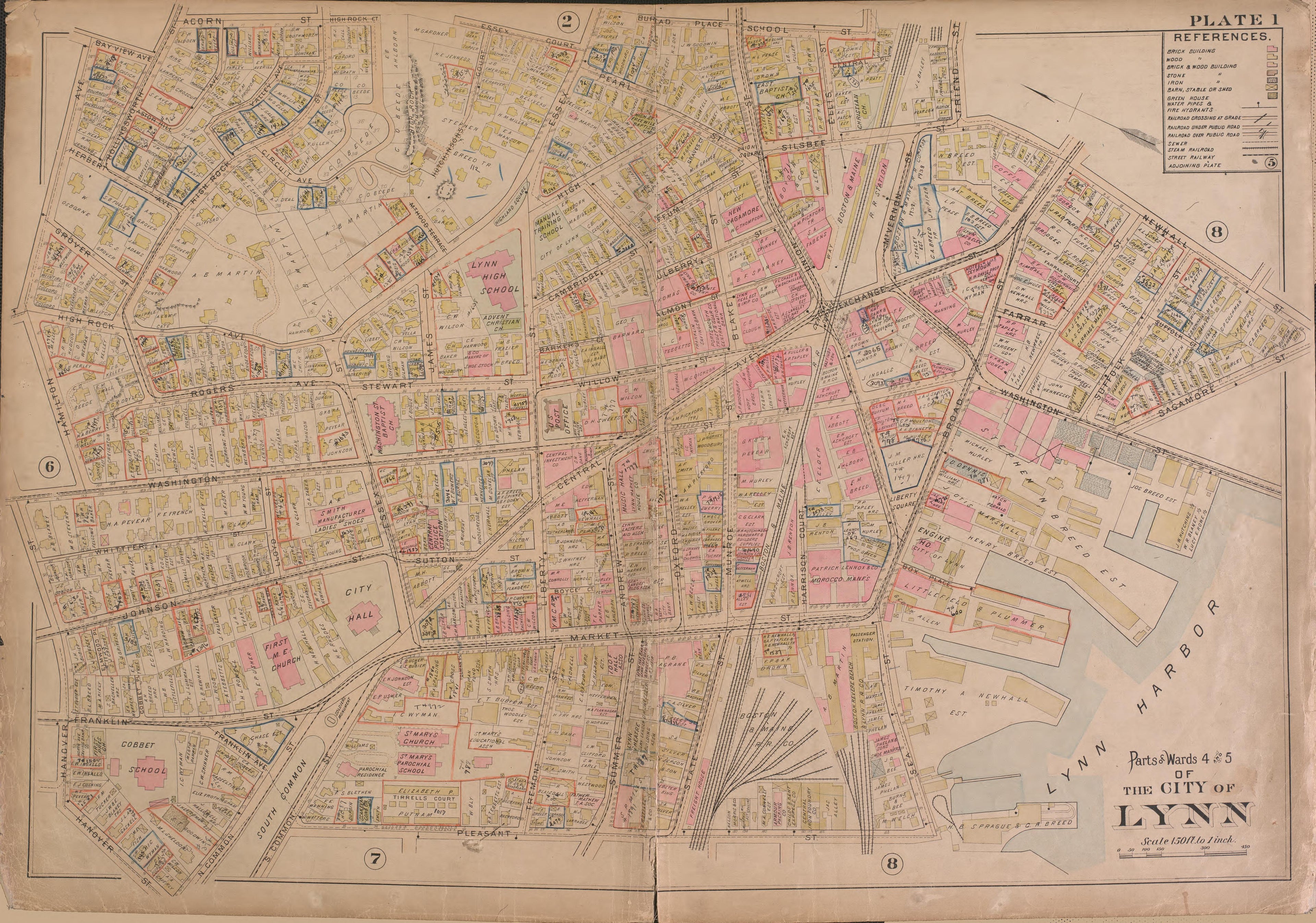 Lynn--Plate 1 from Atlas of the City of Lynn, Massachusetts : Including Also the Towns of Swampscott and Saugus : Based Upon, and Carefully Compiled From, the Best Obtainable Public and Private Sources, Together With … 1897 by Relic Map Company