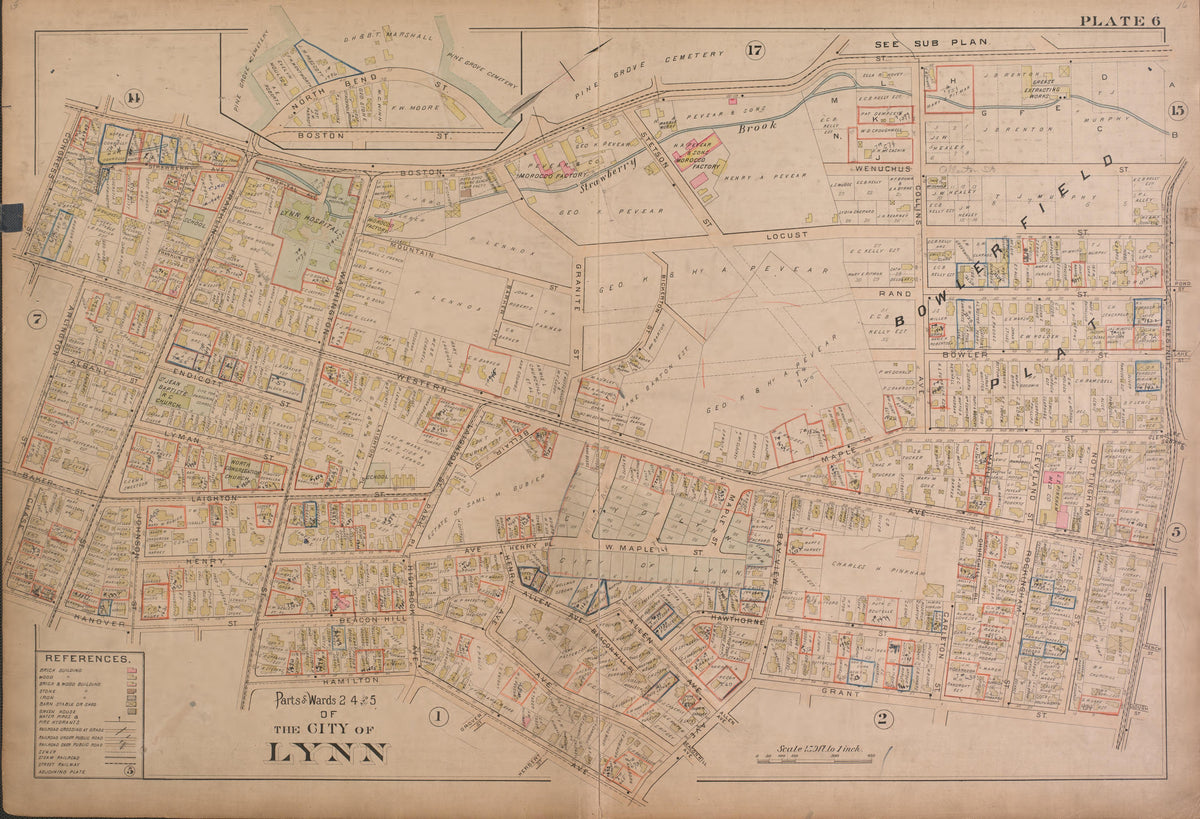 Lynn--Plate 6 from Atlas of the City of Lynn, Massachusetts : Including Also the Towns of Swampscott and Saugus : Based Upon, and Carefully Compiled From, the Best Obtainable Public and Private Sources, Together With … 1897 by Relic Map Company