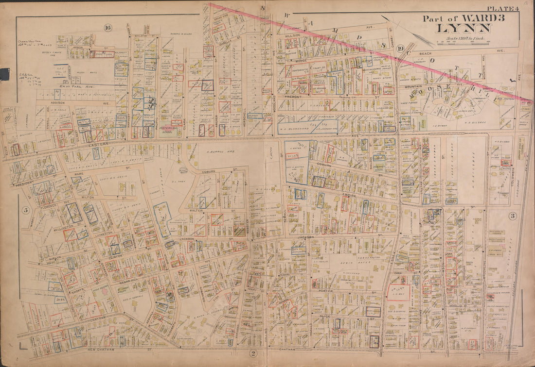 Lynn--Plate 4 from Atlas of the City of Lynn, Massachusetts : Including Also the Towns of Swampscott and Saugus : Based Upon, and Carefully Compiled From, the Best Obtainable Public and Private Sources, Together With … 1897 by Relic Map Company