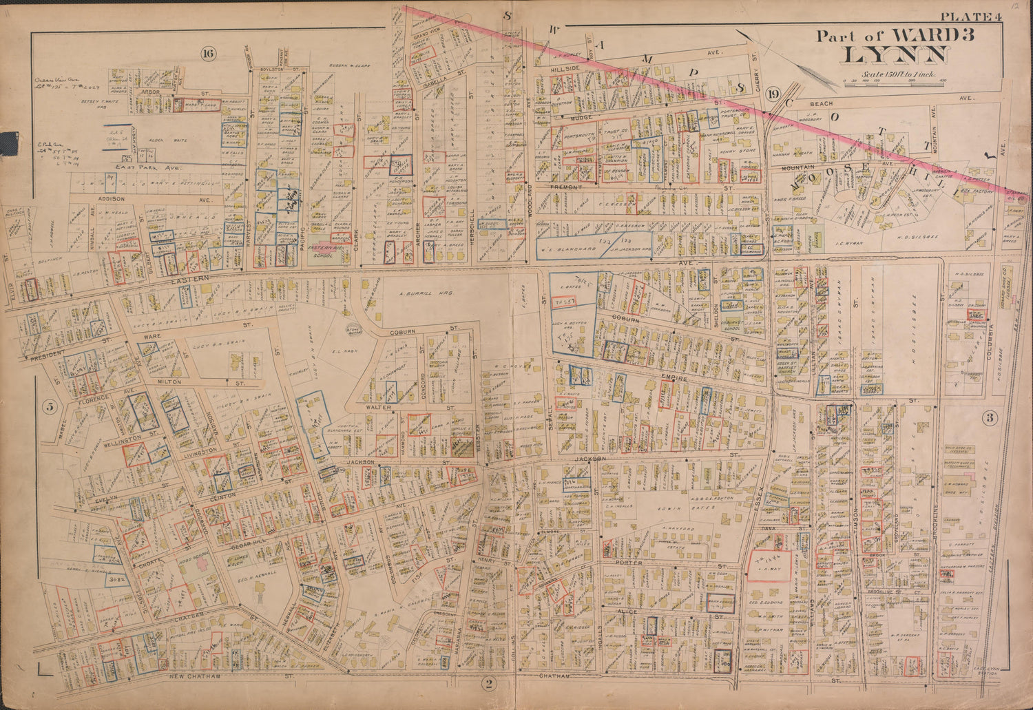 Lynn--Plate 4 from Atlas of the City of Lynn, Massachusetts : Including Also the Towns of Swampscott and Saugus : Based Upon, and Carefully Compiled From, the Best Obtainable Public and Private Sources, Together With … 1897 by Relic Map Company