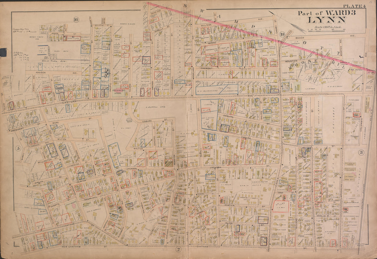 Lynn--Plate 4 from Atlas of the City of Lynn, Massachusetts : Including Also the Towns of Swampscott and Saugus : Based Upon, and Carefully Compiled From, the Best Obtainable Public and Private Sources, Together With … 1897 by Relic Map Company