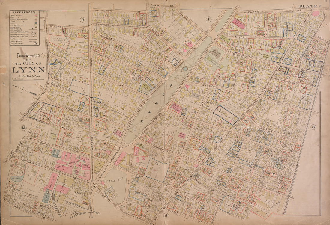Lynn--Plate 7 from Atlas of the City of Lynn, Massachusetts : Including Also the Towns of Swampscott and Saugus : Based Upon, and Carefully Compiled From, the Best Obtainable Public and Private Sources, Together With … 1897 by Relic Map Company