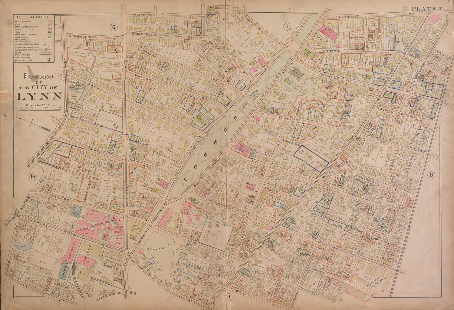 Lynn--Plate 7 from Atlas of the City of Lynn, Massachusetts : Including Also the Towns of Swampscott and Saugus : Based Upon, and Carefully Compiled From, the Best Obtainable Public and Private Sources, Together With … 1897 by Relic Map Company
