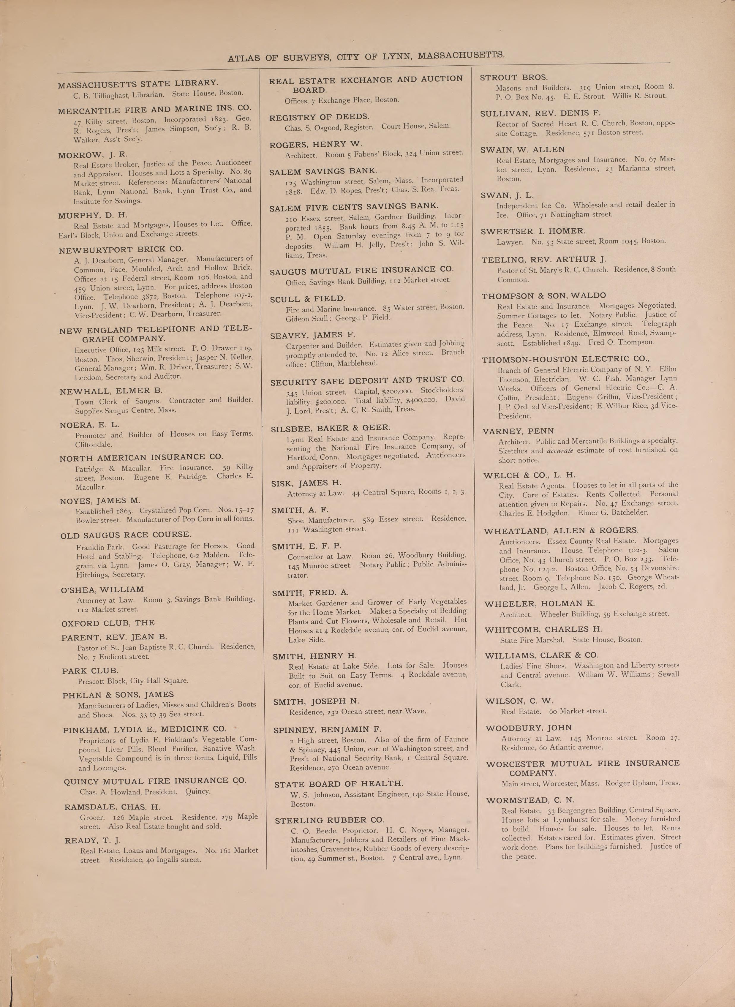 Atlas of Surveys, City of Lynn--continued from Atlas of the City of Lynn, Massachusetts : Including Also the Towns of Swampscott and Saugus : Based Upon, and Carefully Compiled From, the Best Obtainable Public and Private Sources, Together With … 1897 by Relic Map Company