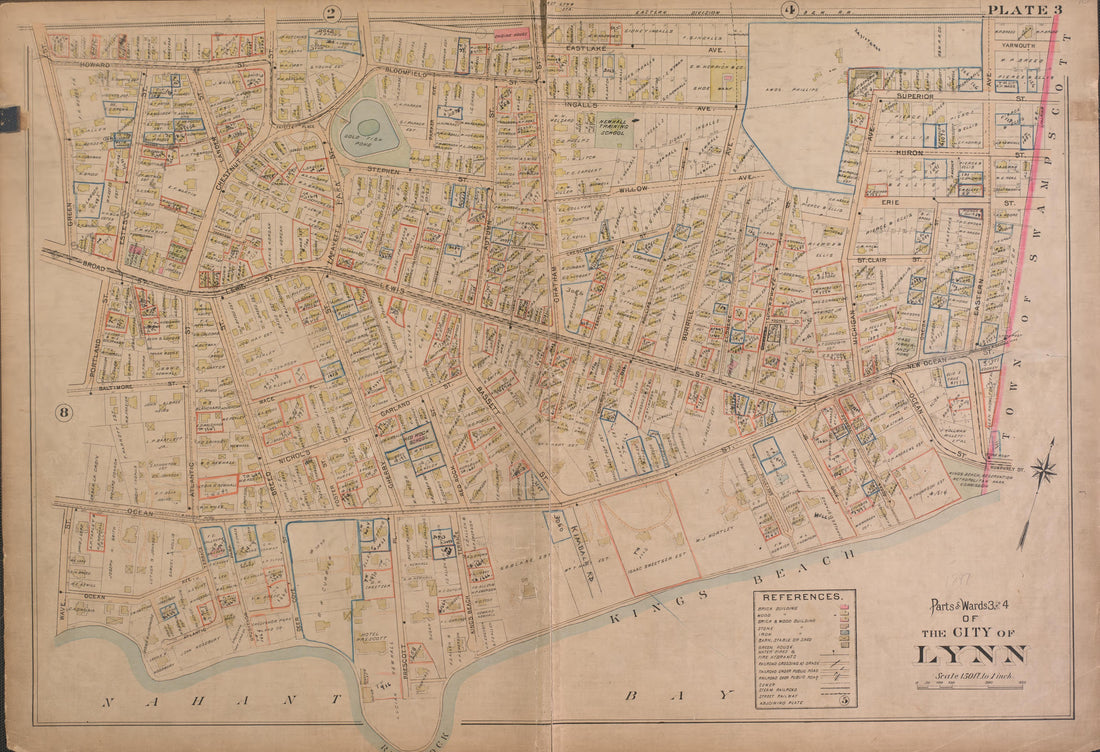 Lynn--Plate 3 from Atlas of the City of Lynn, Massachusetts : Including Also the Towns of Swampscott and Saugus : Based Upon, and Carefully Compiled From, the Best Obtainable Public and Private Sources, Together With … 1897 by Relic Map Company