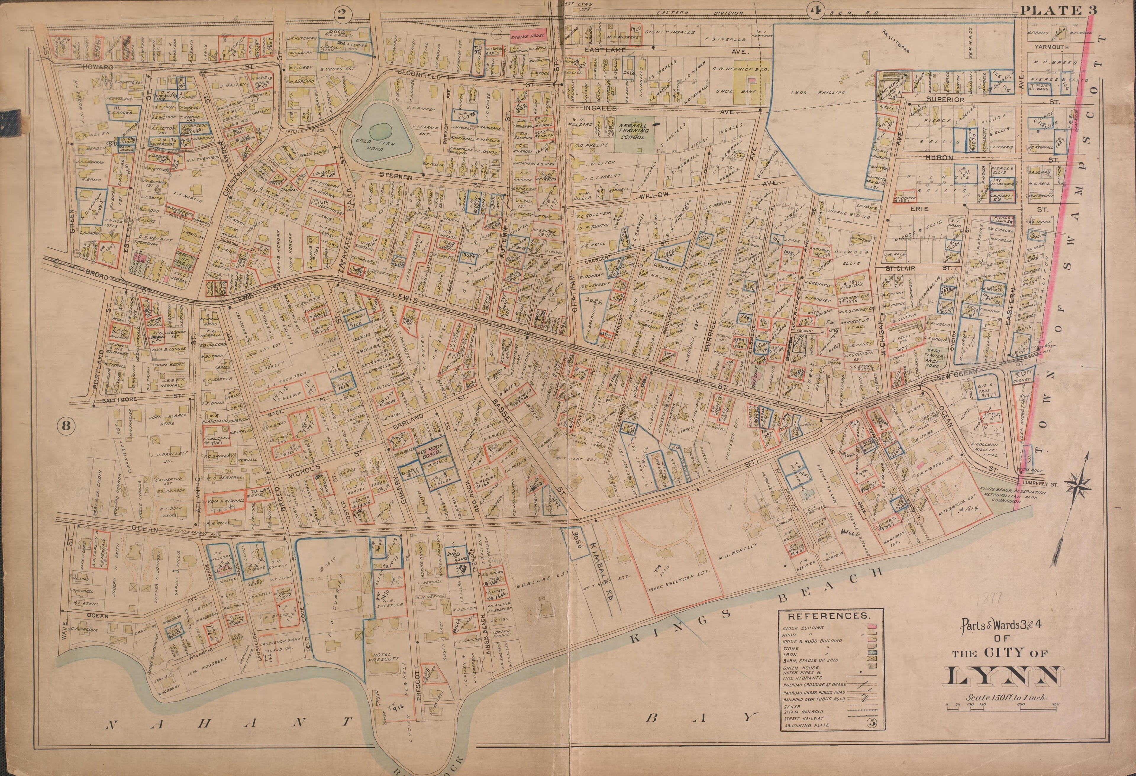 Lynn--Plate 3 from Atlas of the City of Lynn, Massachusetts : Including Also the Towns of Swampscott and Saugus : Based Upon, and Carefully Compiled From, the Best Obtainable Public and Private Sources, Together With … 1897 by Relic Map Company