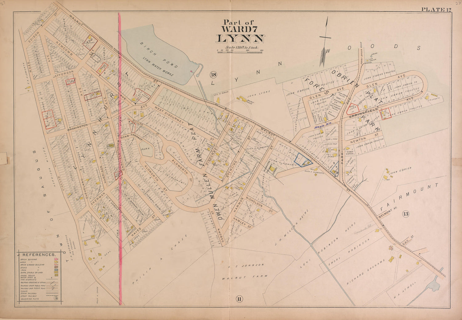 Lynn--Plate 12 from Atlas of the City of Lynn, Massachusetts : Including Also the Towns of Swampscott and Saugus : Based Upon, and Carefully Compiled From, the Best Obtainable Public and Private Sources, Together With … 1897 by Relic Map Company