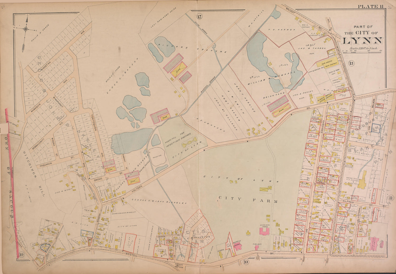 Lynn--Plate 11 from Atlas of the City of Lynn, Massachusetts : Including Also the Towns of Swampscott and Saugus : Based Upon, and Carefully Compiled From, the Best Obtainable Public and Private Sources, Together With … 1897 by Relic Map Company