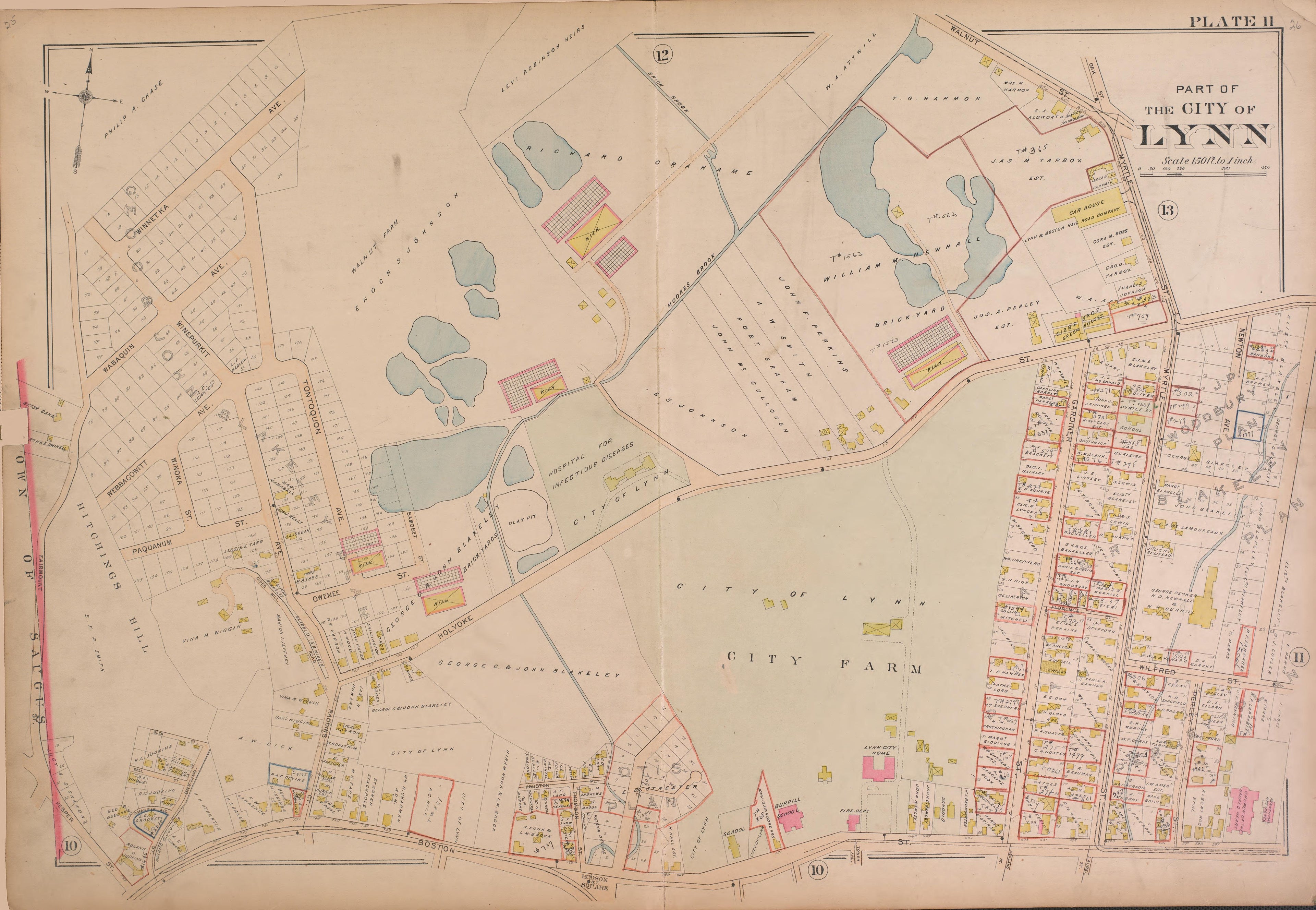 Lynn--Plate 11 from Atlas of the City of Lynn, Massachusetts : Including Also the Towns of Swampscott and Saugus : Based Upon, and Carefully Compiled From, the Best Obtainable Public and Private Sources, Together With … 1897 by Relic Map Company