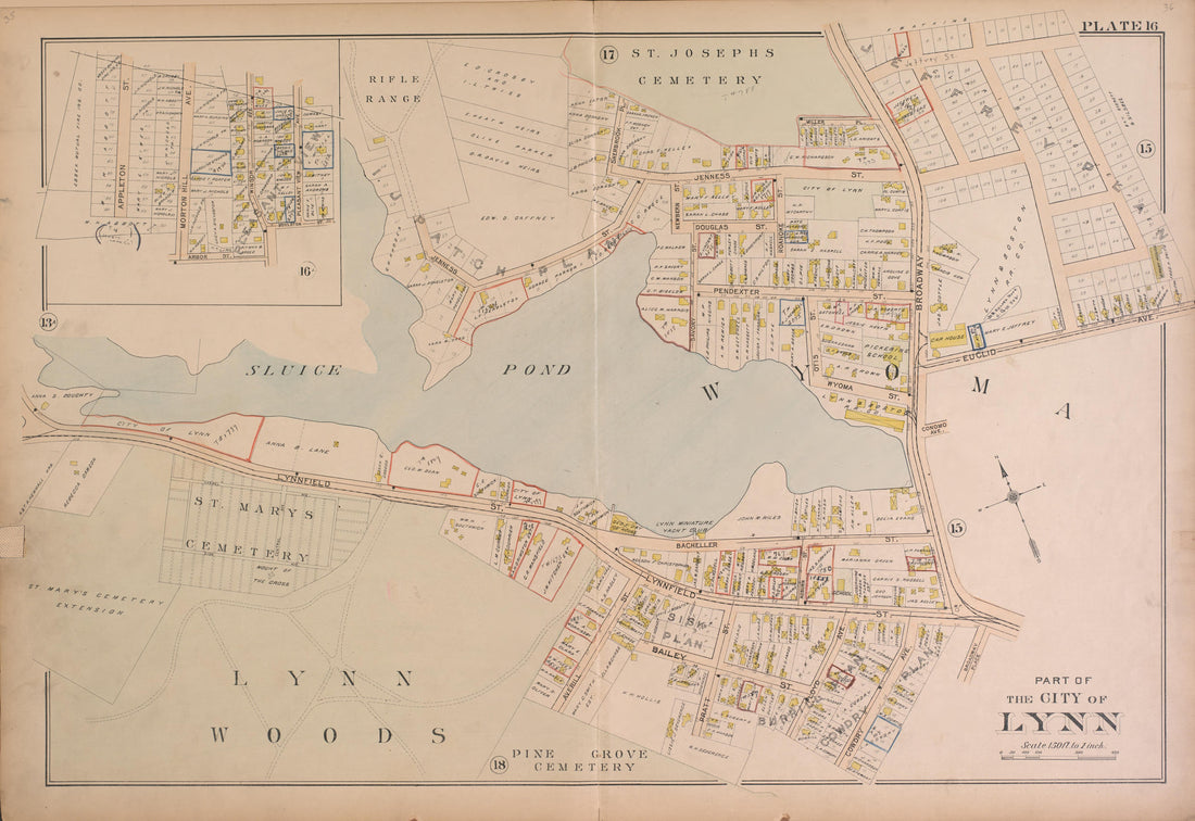 Lynn--Plate 16 from Atlas of the City of Lynn, Massachusetts : Including Also the Towns of Swampscott and Saugus : Based Upon, and Carefully Compiled From, the Best Obtainable Public and Private Sources, Together With … 1897 by Relic Map Company