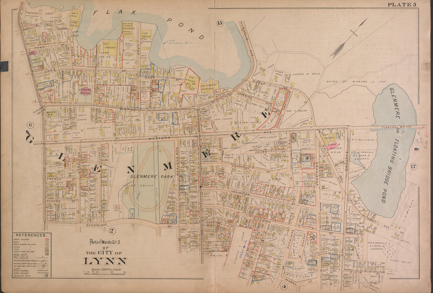 Lynn--Plate 5 from Atlas of the City of Lynn, Massachusetts : Including Also the Towns of Swampscott and Saugus : Based Upon, and Carefully Compiled From, the Best Obtainable Public and Private Sources, Together With … 1897 by Relic Map Company