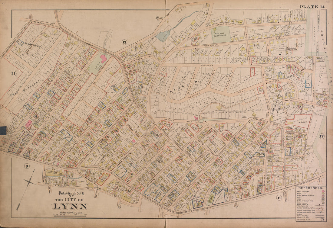 Lynn--Plate 14 from Atlas of the City of Lynn, Massachusetts : Including Also the Towns of Swampscott and Saugus : Based Upon, and Carefully Compiled From, the Best Obtainable Public and Private Sources, Together With … 1897 by Relic Map Company